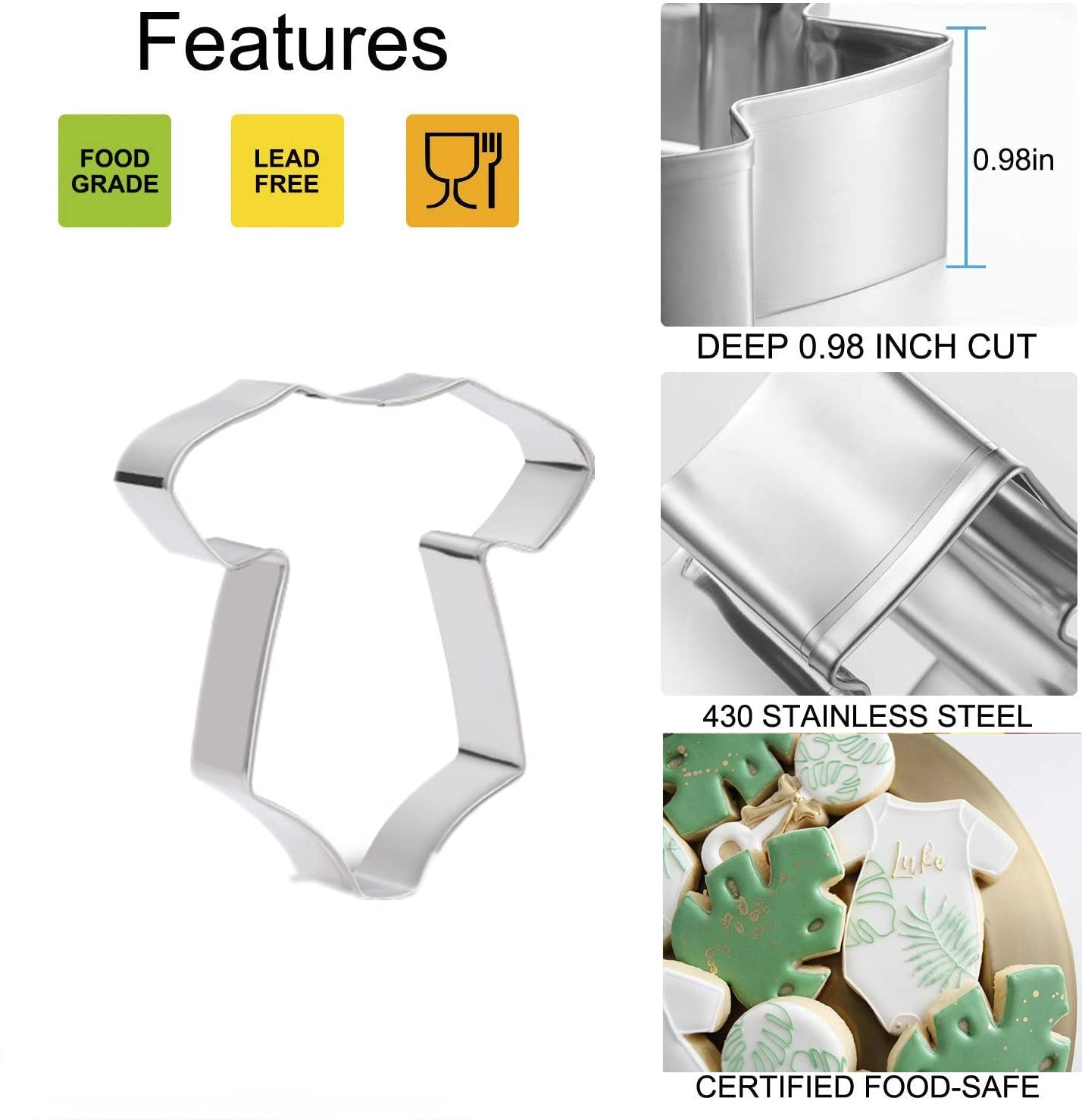 5 Pieces Baby Shower Cookie Cutters,Cute Shapes Of Onesie, Bib, Plaque/Frame,Baby Bottle, Baby Carriage For Baby Showers, Reveal