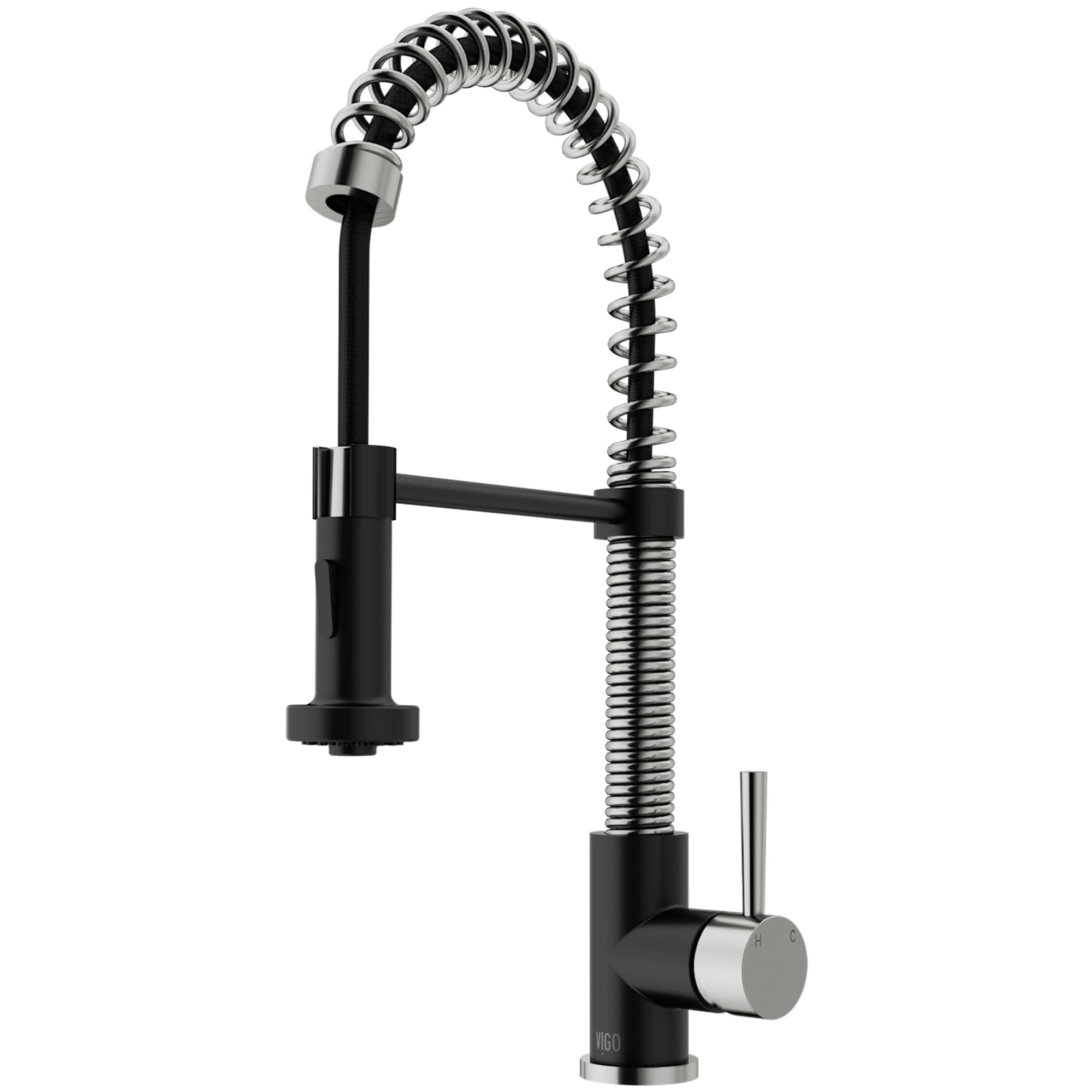 VIGO Edison 19 H Single Handle Pull-Down Sprayer Kitchen Faucet in Stainless Steel and Matte Black-VG02001STMB