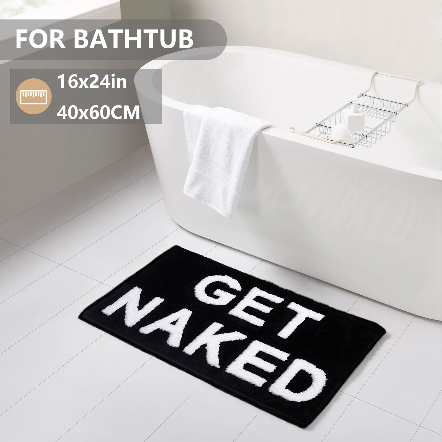 Koexm Get Naked Bath Mat Cute Bathroom Rugs 16''X24'' Funny Bath Mat Non Slip Absorbent Black Bath Rug Cute Bath Mats For Bathro