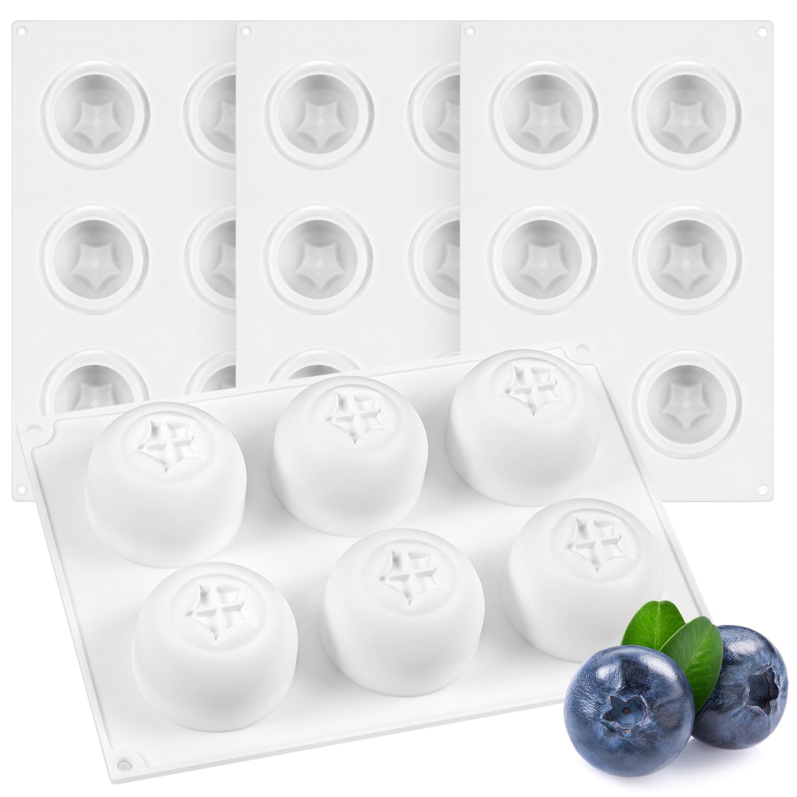 Reallnaive 4 Pcs 3D Blueberry Silicone Mold 6 Cavity Fruit Pudding Blueberry Flexible Baking Mold for Chocolate Mousse Cake Cand