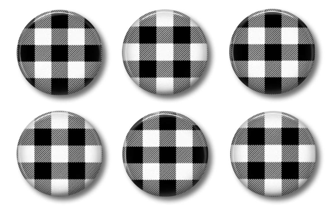 Modern Farmhouse Buffalo Plaid Magnets - Black And White Check - Set Of Six 1.75 Inch - Office, Dunn Style Decor Locker Magnets