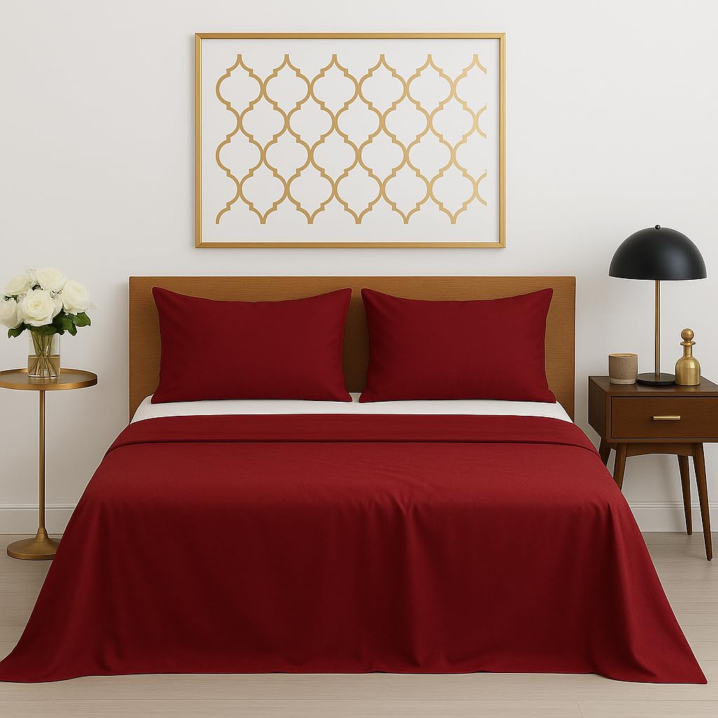 Bedsheets For King - 108X108 Inch Bed - Microfiber Plain Marron Bed Sheet Include Pillow Cover, Ultra Soft | For Home, Hotel, Vi