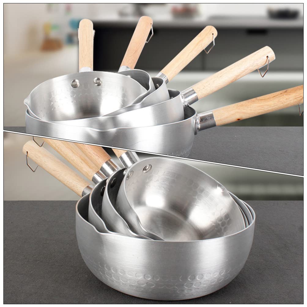 Hemoton Nonstick Saucepan Stainless Steel Yukihira Pan Small Sauce Pot Traditional Japanese Saucepan With Wooden Handle For Rame