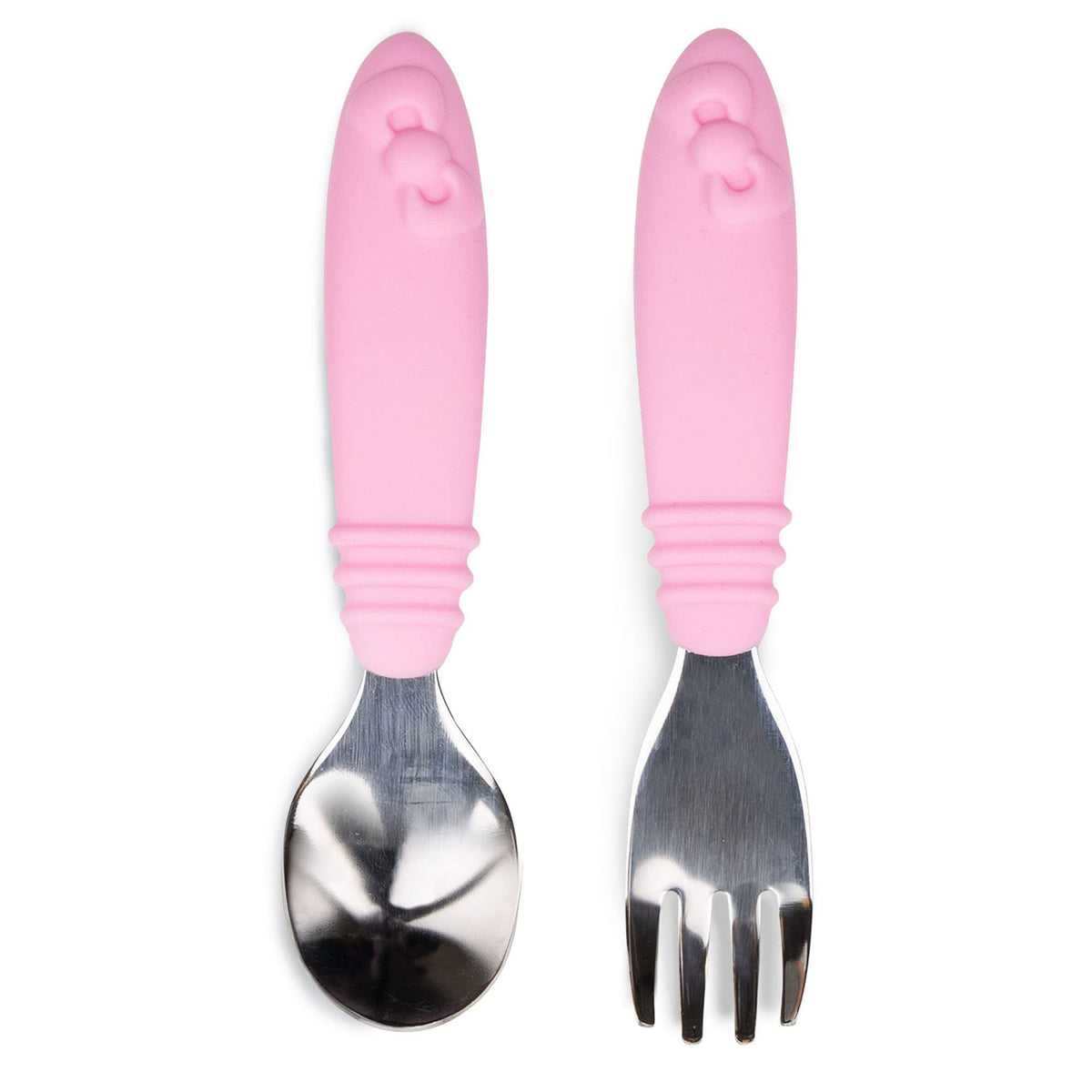 Bumkins Toddler Utensils, Kids Size Fork and Spoon Set, Silicone and Stainless-Steel Training Silverware, Angled Fork / Spork fo