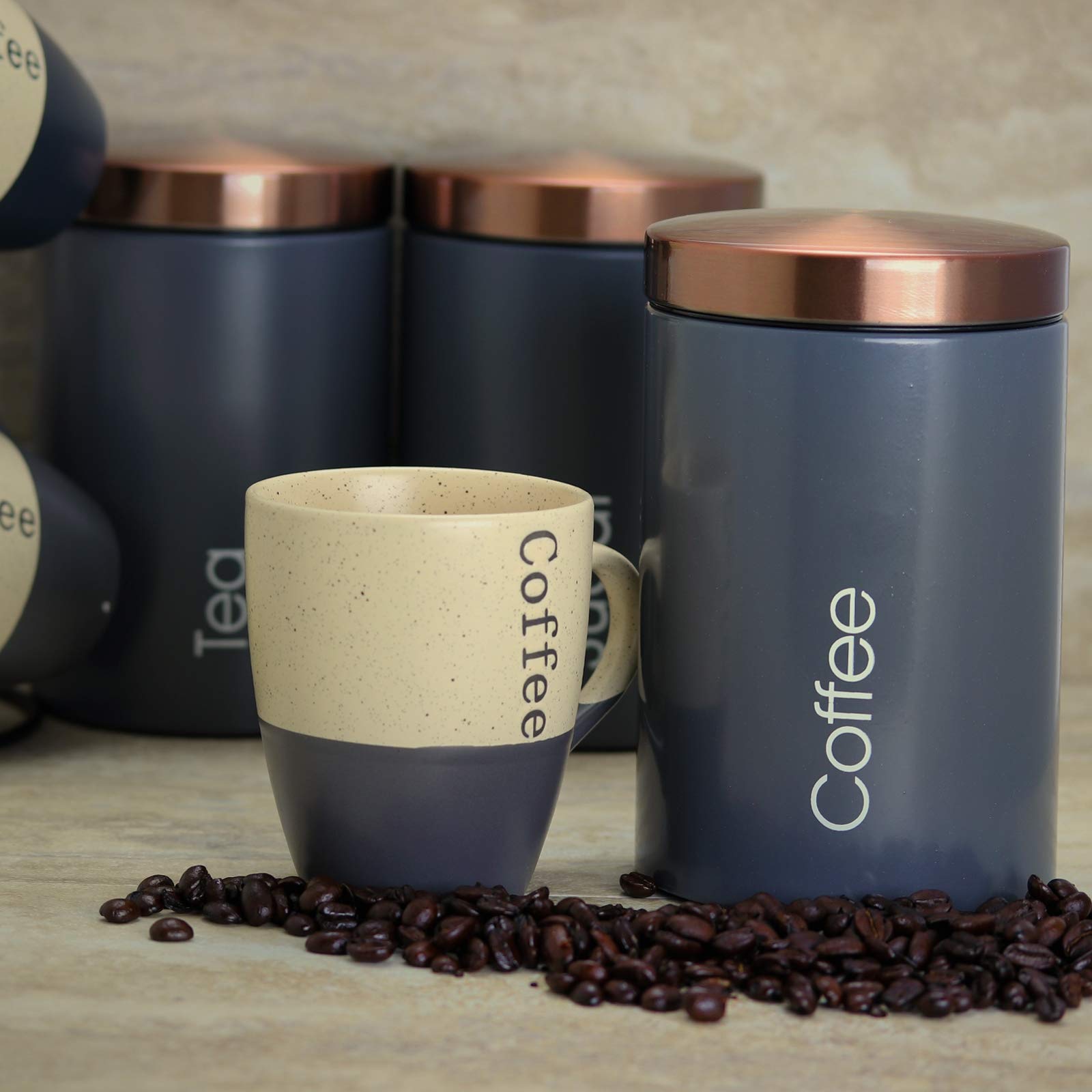 Megachef Essential Kitchen Storage 3 Piece Sugar, Coffee And Tea Canister Set In Matte Gray