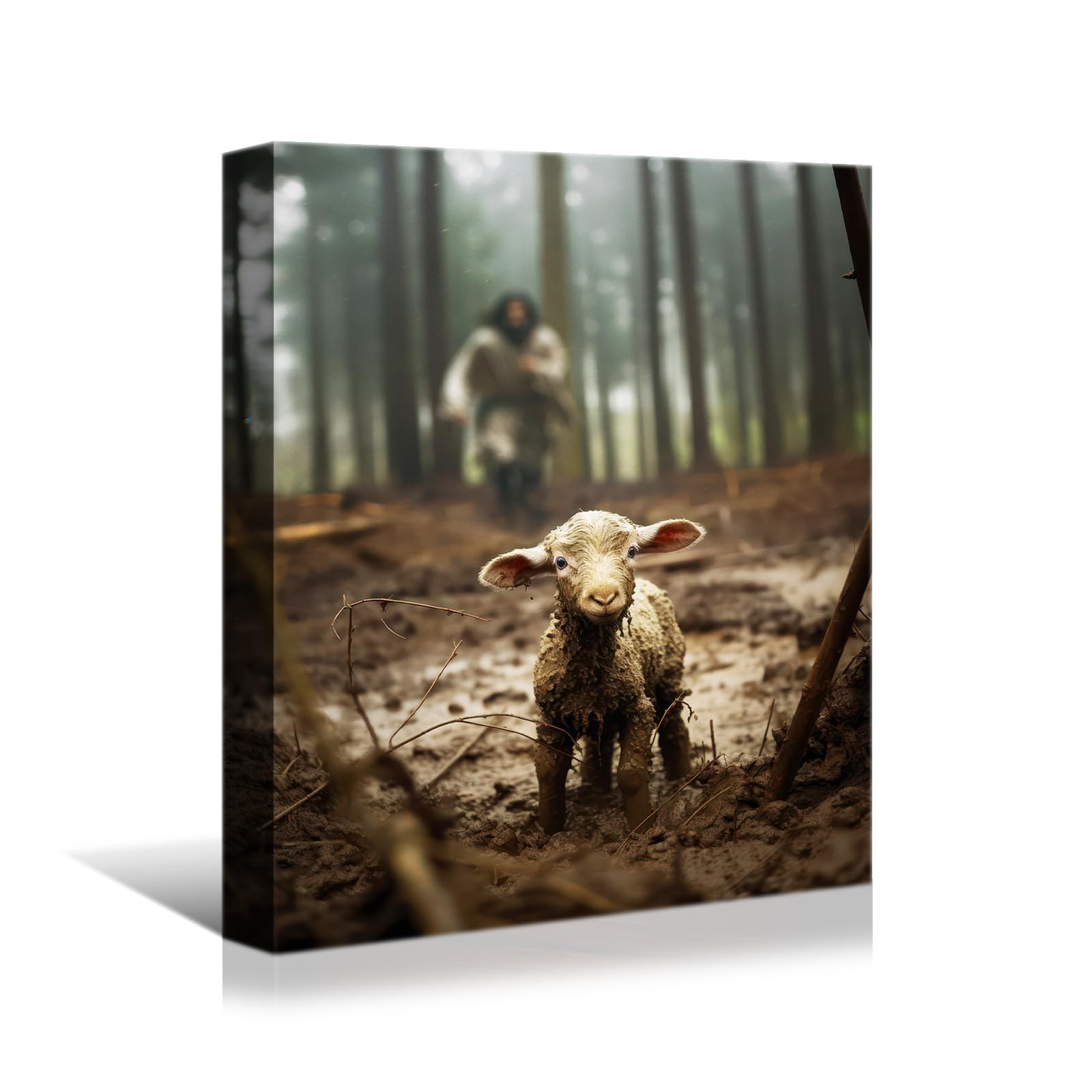 Yonica Christian Wall Art Jesus Chasing Lost Lamb Canvas Print Inspirational Wall Decor 12X16 Inch Home Decor