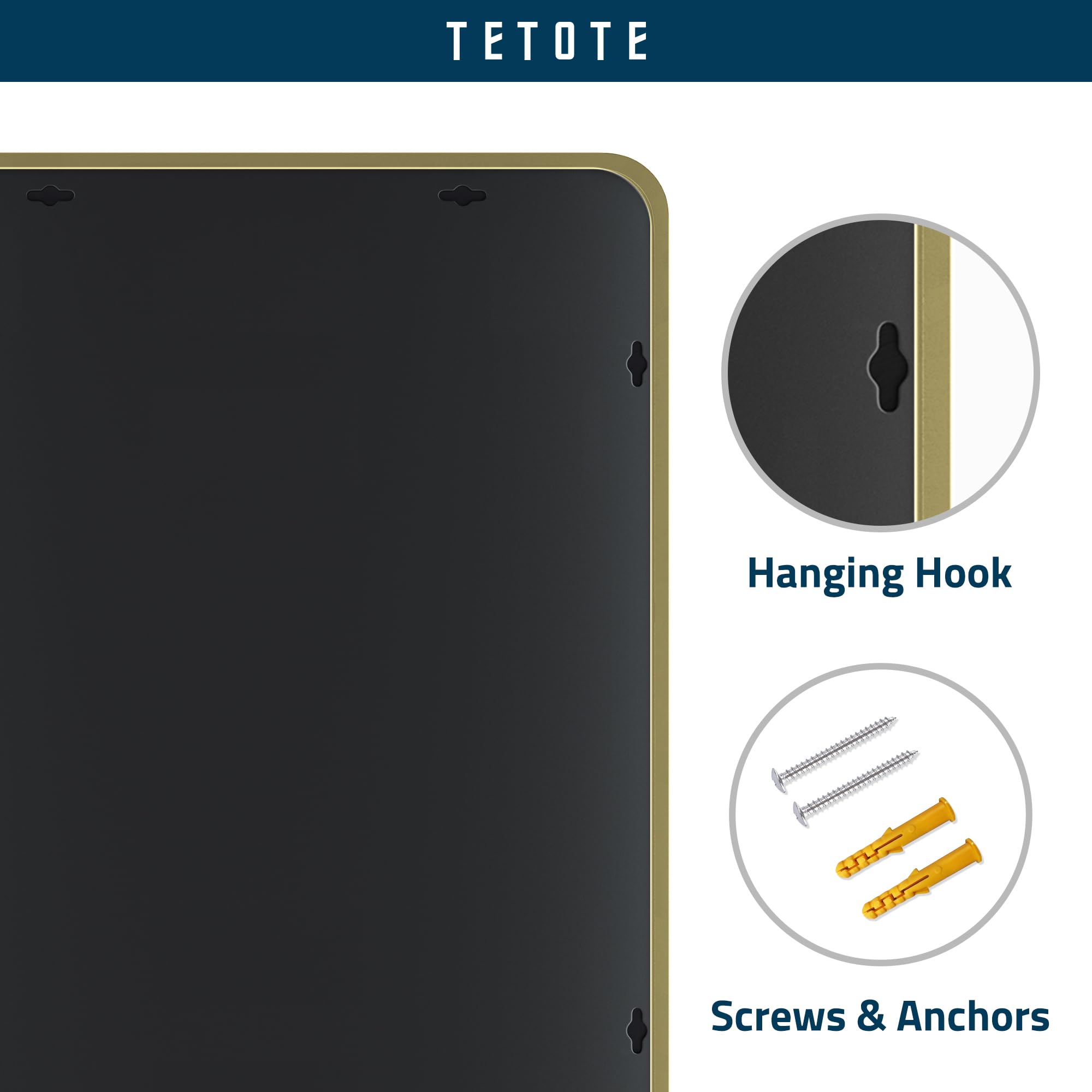 Tetote 48 X 24 Inch Brushed Gold Frame Mirror, Brass Bathroom Vanity Mirror For Wall, Modern Rectangle Round Corner Matte Framed