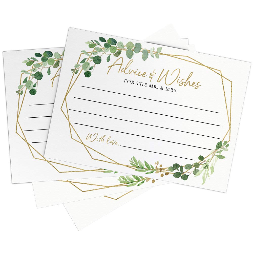 Printed Party Wedding Advice and Wishes  Greenery Bridal Shower  50 Cards