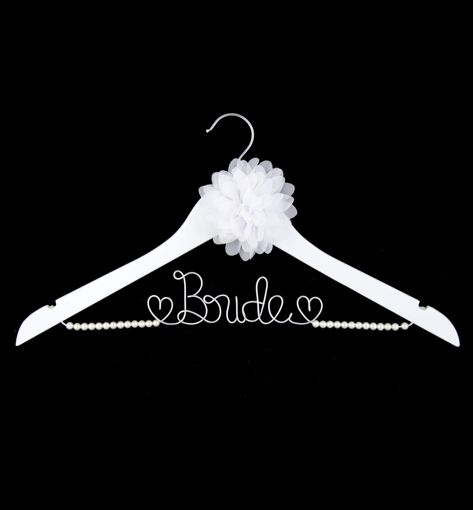Ella Celebration Bride to Be Wedding Dress Hanger Wooden and Wire Hangers for Brides Gowns  Dresses (White with Pearl Strand and Flower)