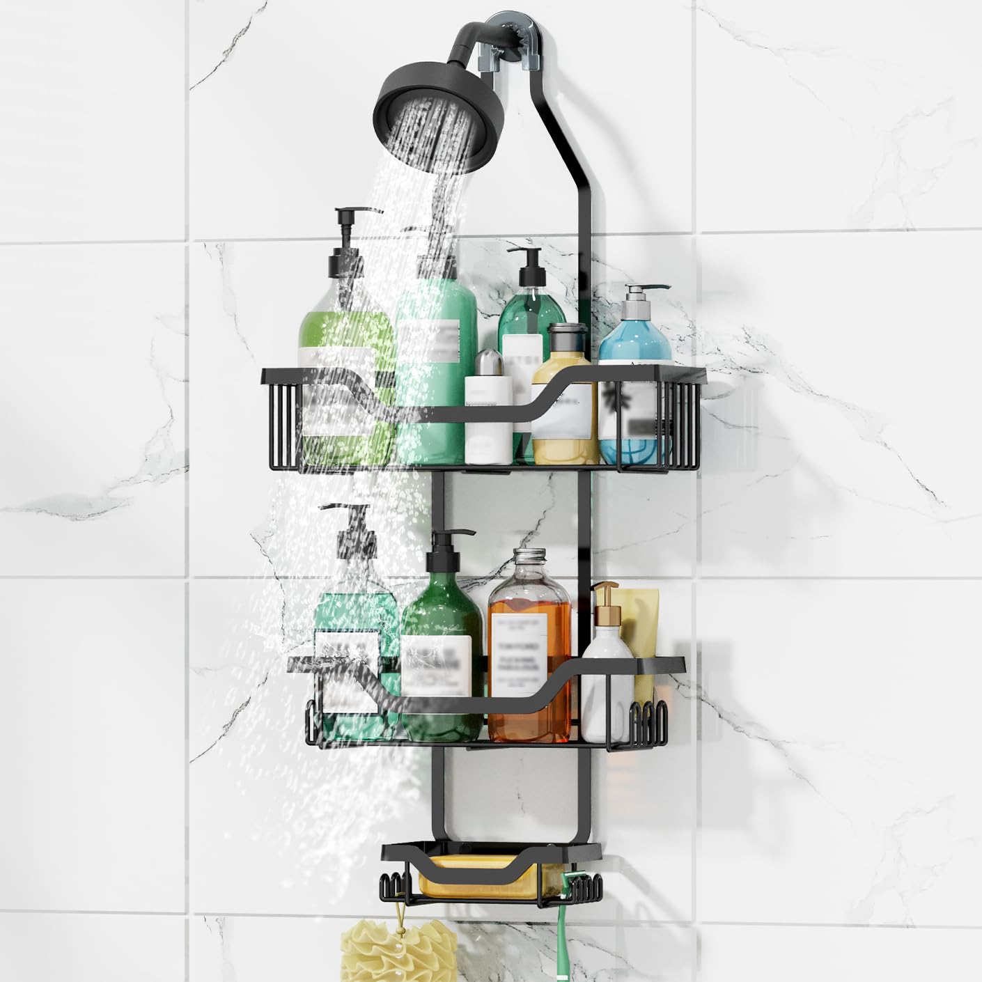 Gaokase Shower Caddy Hanging, Shower Caddy Over Shower Head Organizer Rust Proof Metal Large Bathroom Shower Organizer Hanging W