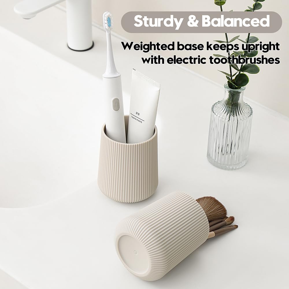YAUKPH Beige Striped Toothbrush Holder for Electric Toothbrushes Bathroom Organizer for Toothpaste Kids & Adults