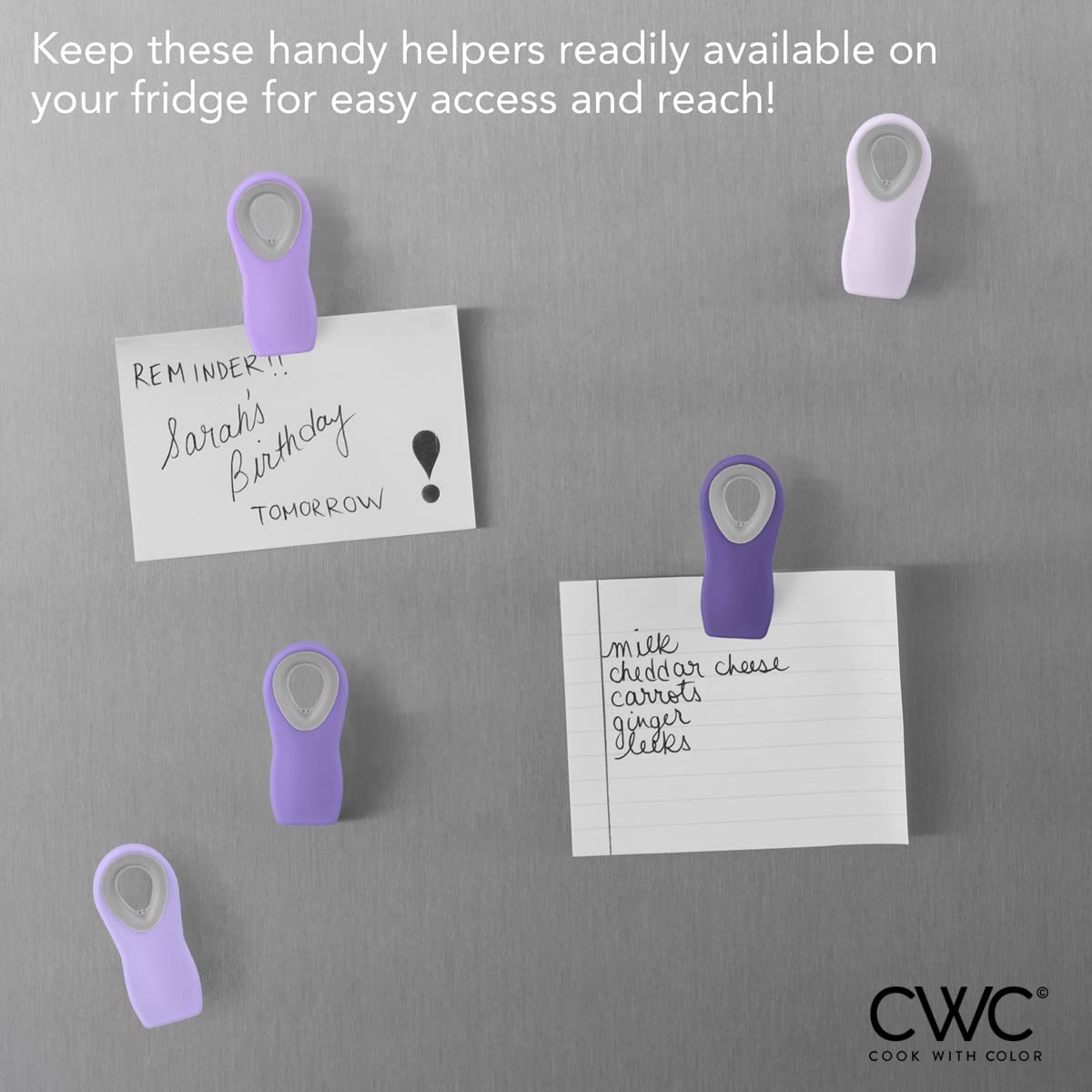 Cook With Color 5 Pc Chip Bag Clips- Kitchen Clips, Magnetic Chip Clips For Bags, Food Bag Clips With Airtight Seal (Lavender)