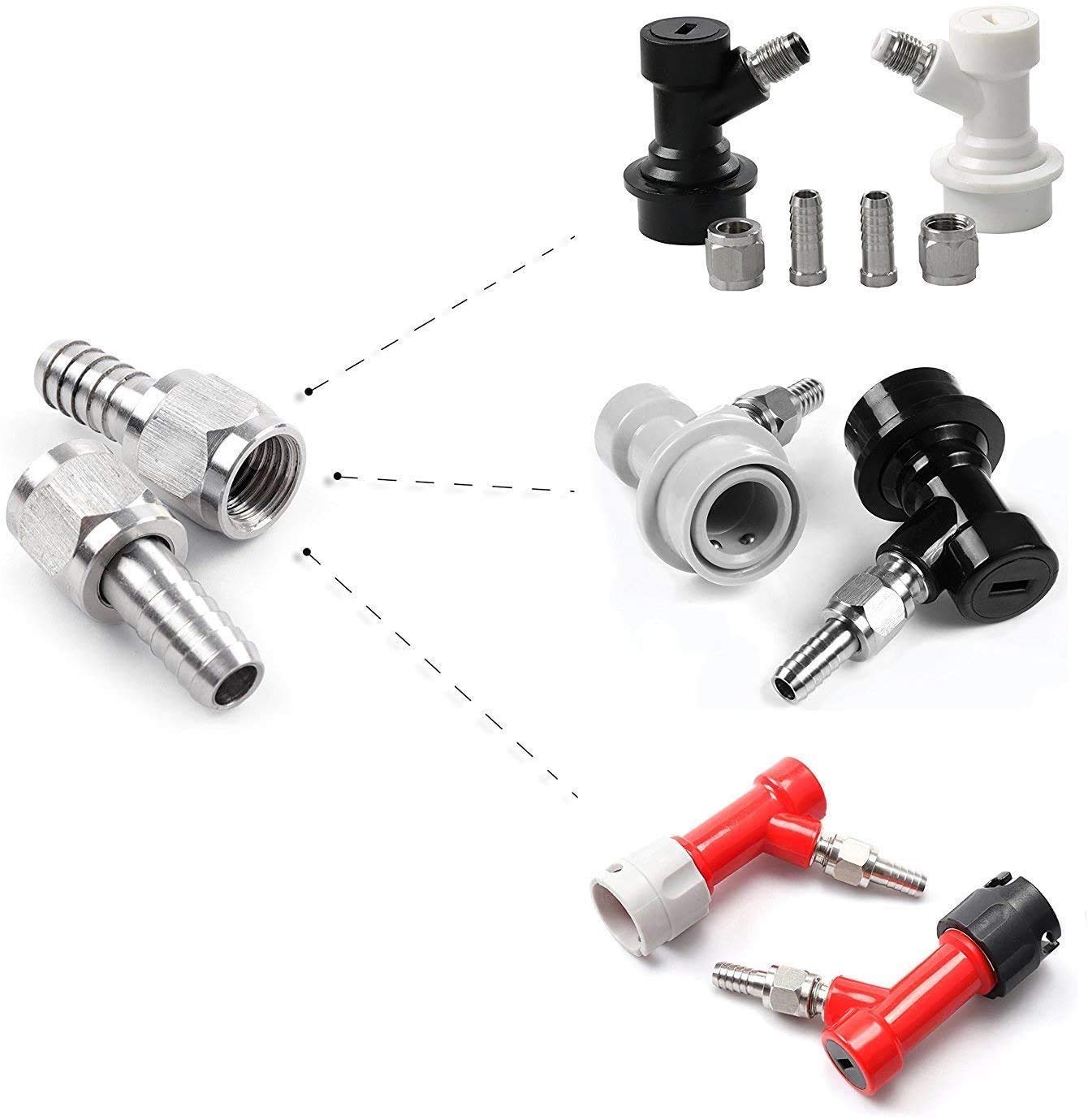 Stainless Steel 304 Barded Swivel Nut Set Of 2, 1/4'' Barb, 5/16'' Barb For Ball Lock Pin Lock Home Brew Keg Fitting
