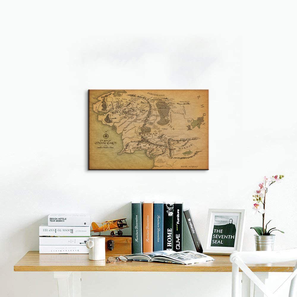 Mistyefly Lord of The Rings Canvas Wall Art, Middle Earth Map Decor, 16" x 24", Easy to Hang, Art-20