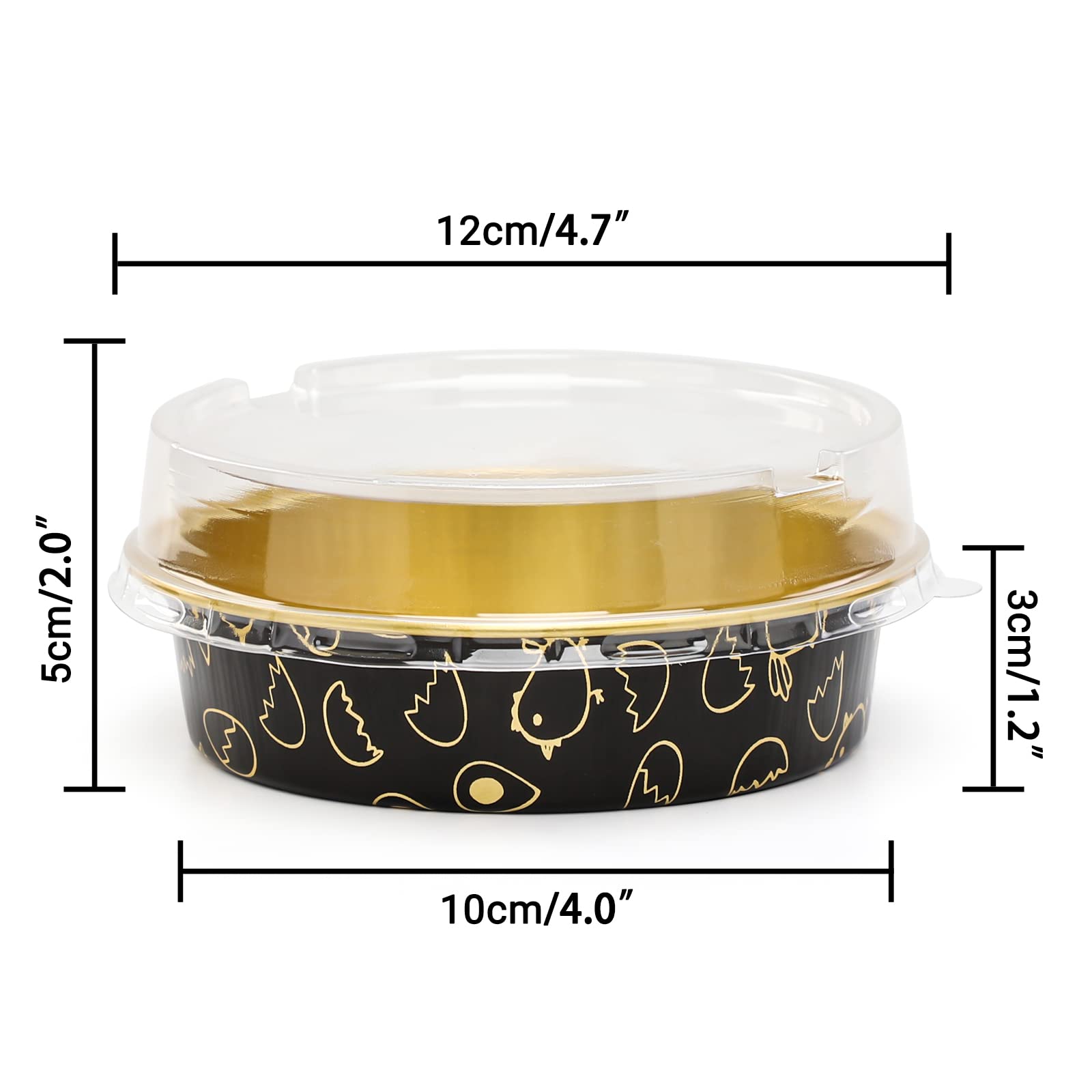 Beasea Mini Tart Pan 100 Pack With Lids, 4 Inch 8Oz Gold Black Disposable Aluminum Baking Foil Tins Small Round Tart Containers