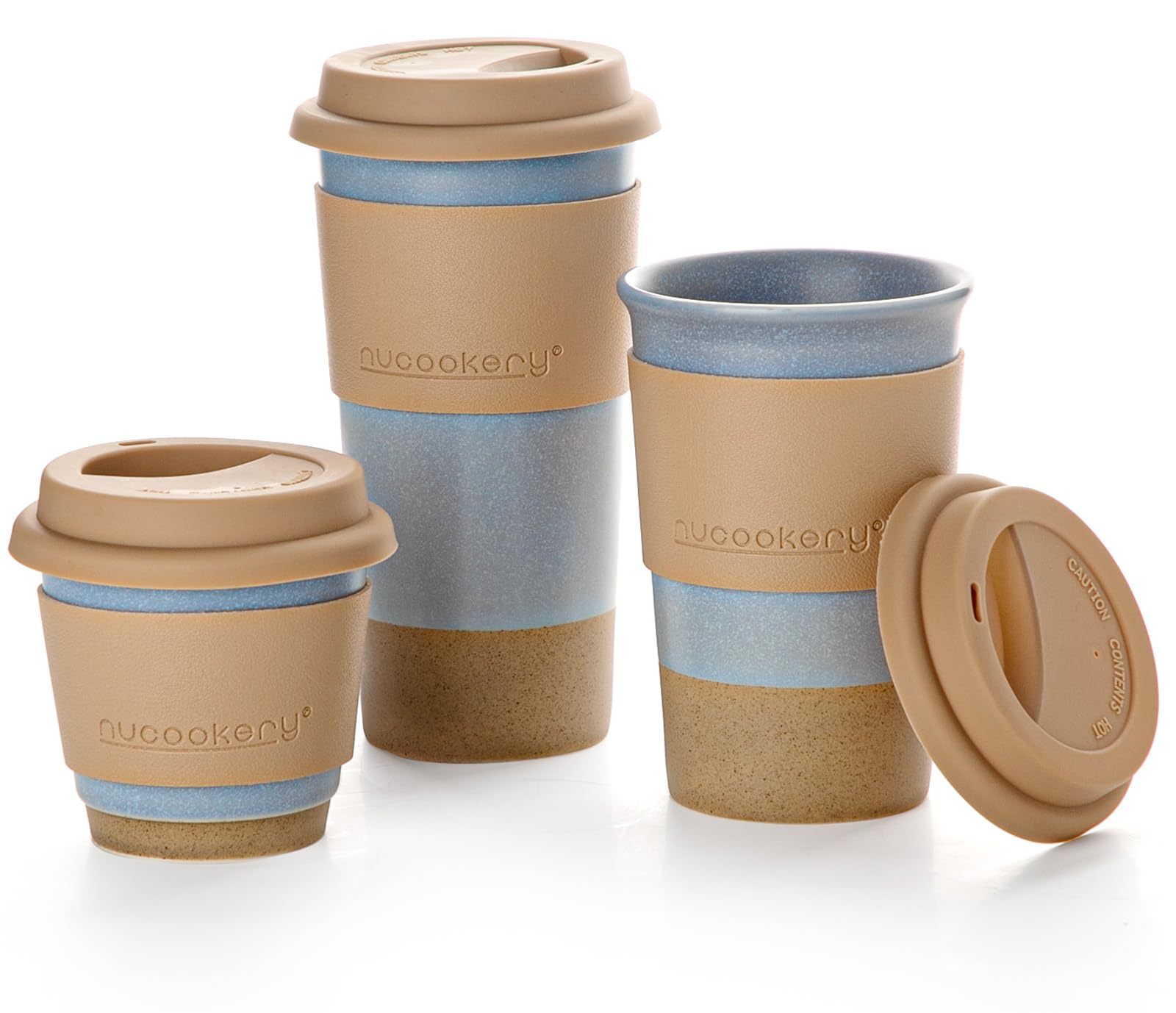 Ceramic Travel Coffee Mug Set, To Go Mug with Silicone Lid&NonSlip Sleeve