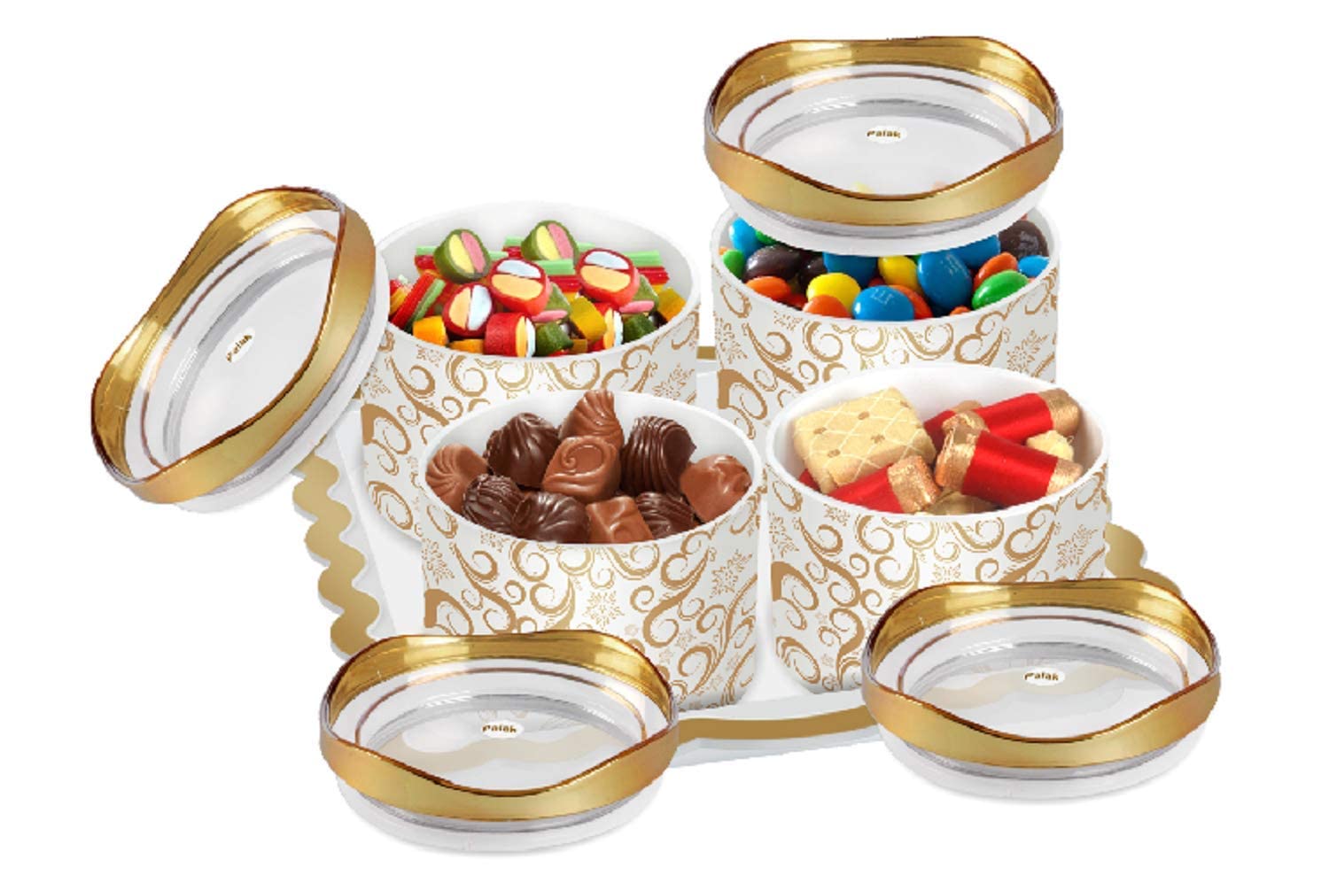 Porpoise Airtight Dry Fruit Box Plastic Storage Container Set With Lid & Serving Tray Container Set With 4 Jar Combo & Tray(500M