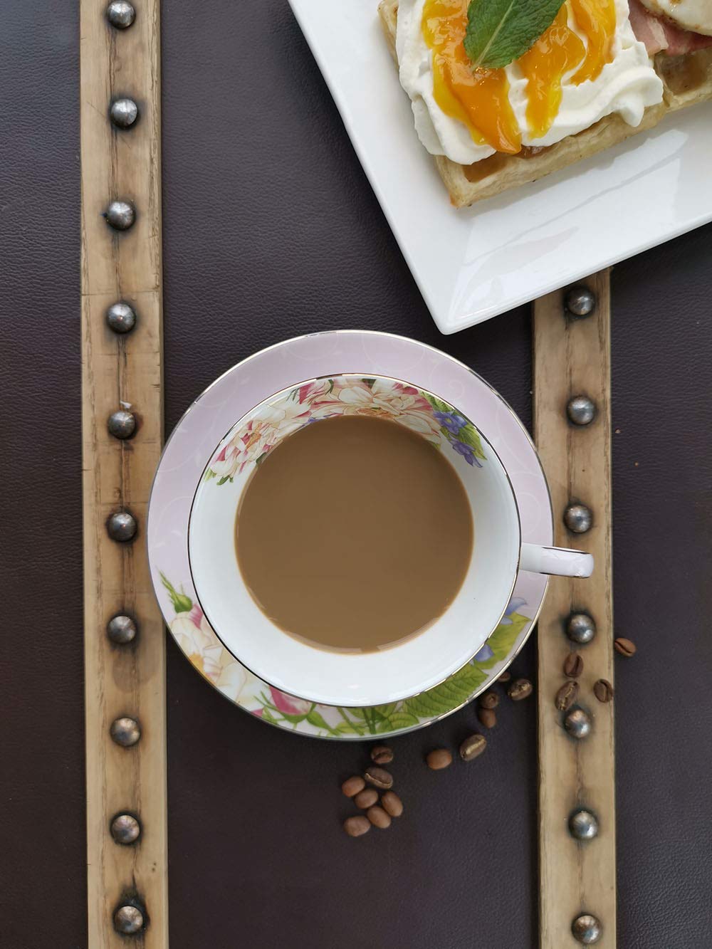 Jinglory Pink Tea Cup,Floral Tea Cup And Saucer Set,Bone China Tea Set,Coffee Cup,Tea Set For Adults/Friends/Women/Men,7Oz