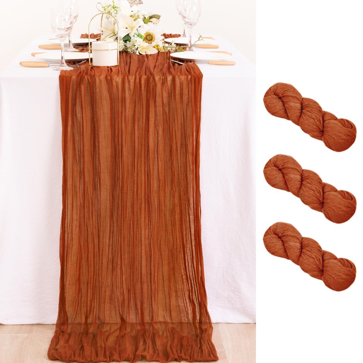 MLMC 3 Pack Terracotta Fall Thanksgiving Table Runner 10ft Rustic Burnt Orange Cheesecloth Table Runner 120 inch Boho Cheese Clo