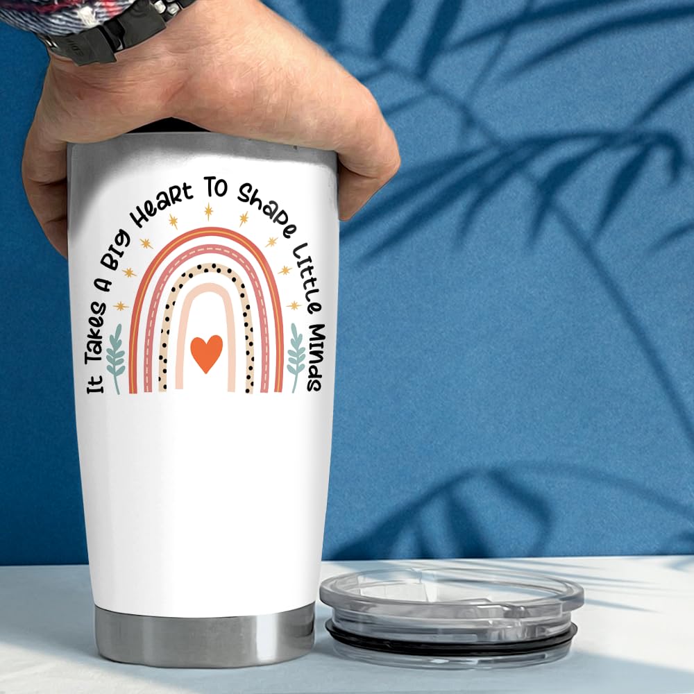 Sandjest Teacher Tumbler - It Takes Big Heart To Shape Little Minds Travel Coffee Mug Appreciation Gift For Teachers - 20Oz Insu