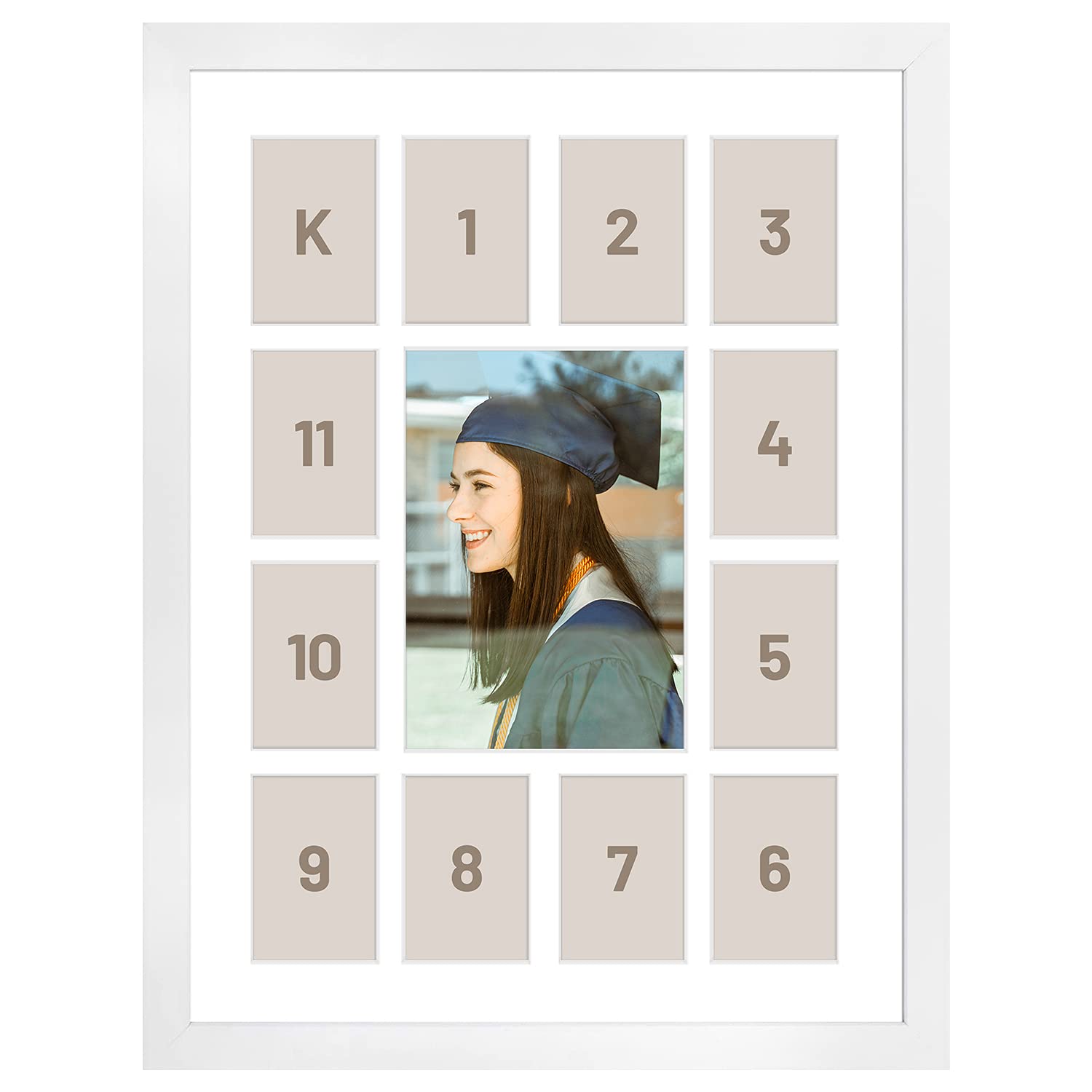 Golden State Art, 12x16 White Wood Frame - 13 Opening White Mat - Collage Frame - Real Glass, Great for Childrens Photos, Displ