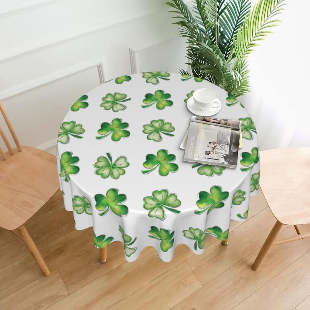 BETGINY St. Patrick s Day Tablecloth 60 Inch Round Watercolor Shamrock Table Cloth Washable Wrinkle Resistant Rustic Lucky Gree