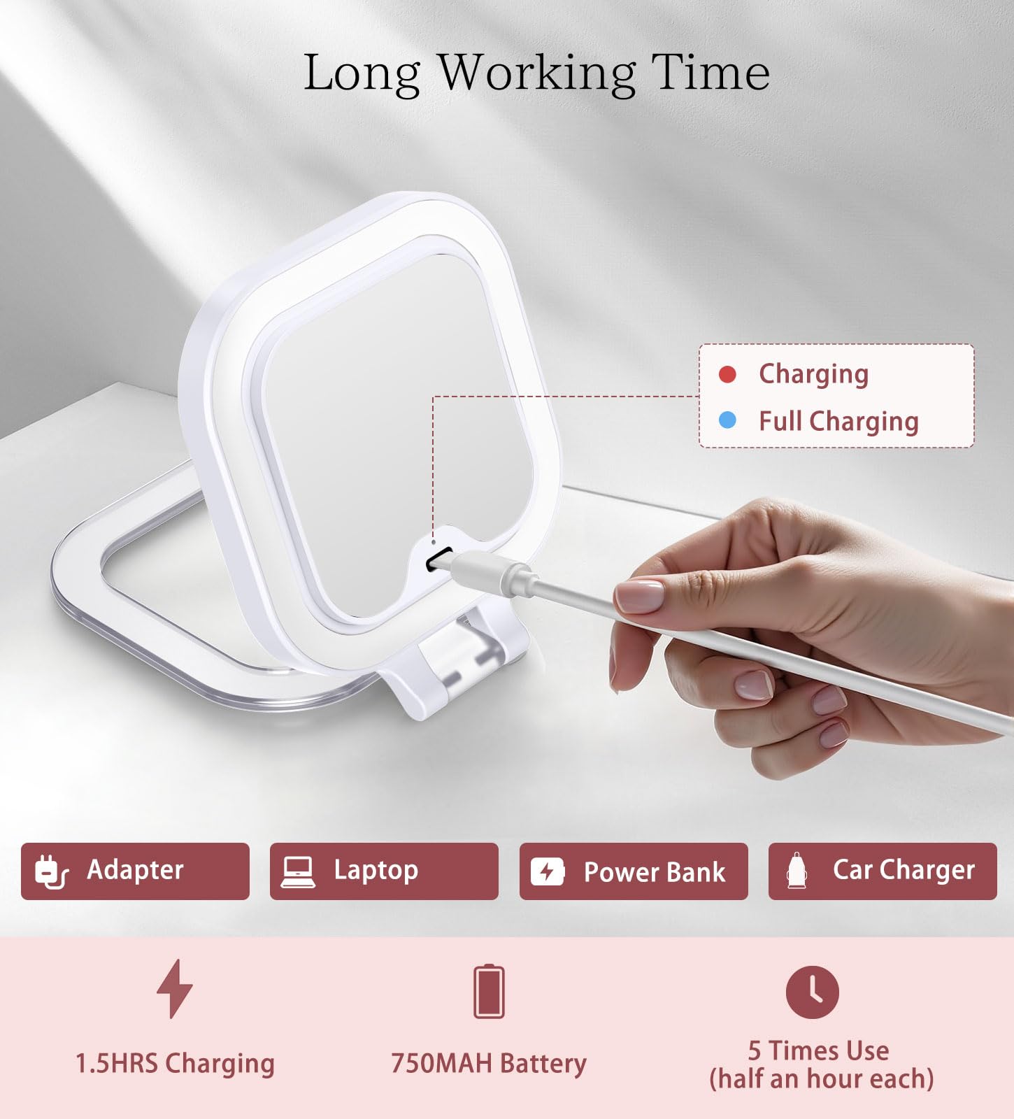 Shinowa Rechargeable Travel Makeup Mirror With 44 Led Lights, 1X/10X Magnifying Vanity Mirror With 3 Color Light, Folding Stand,