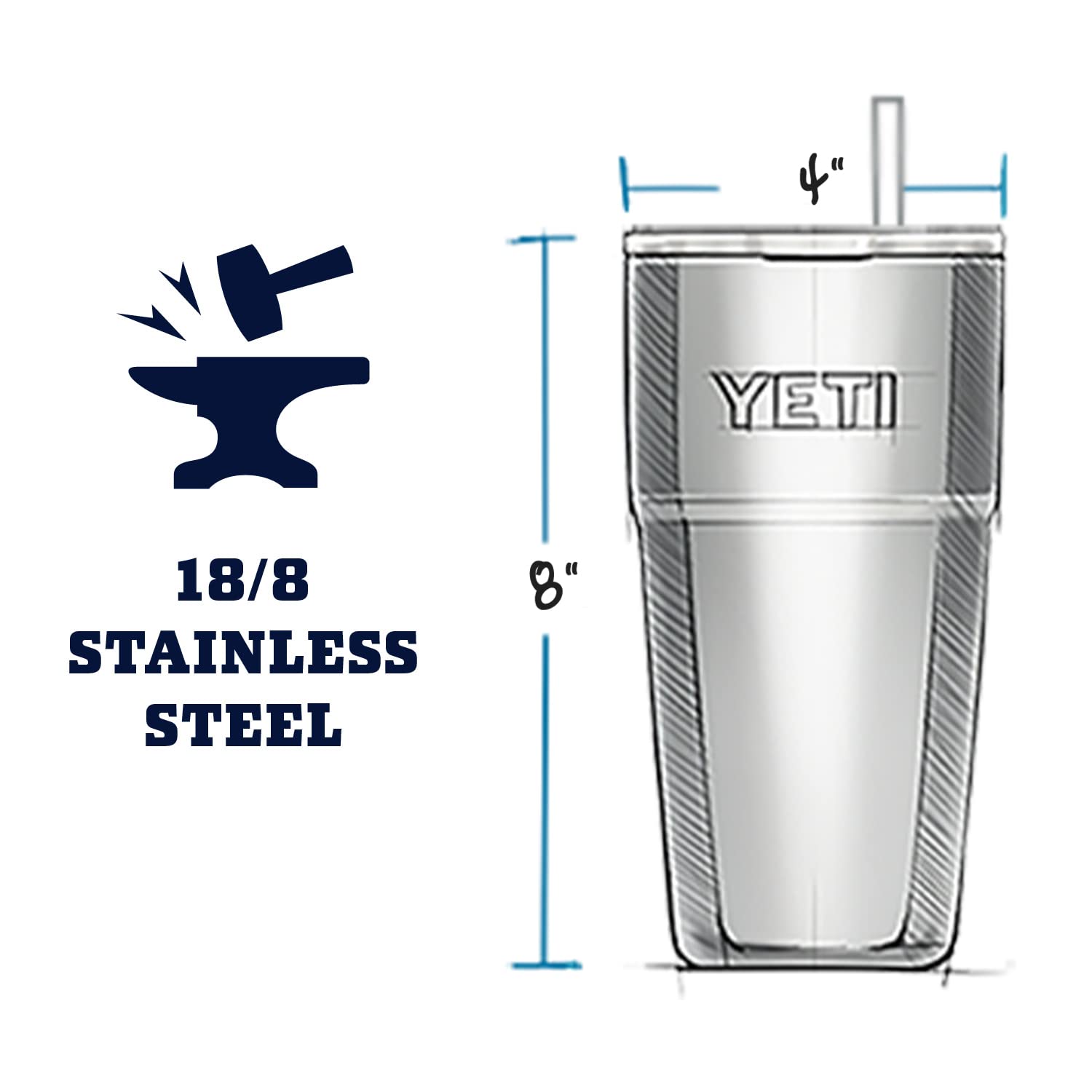 Yeti Rambler 26 Oz Straw Cup, Vacuum Insulated, Stainless Steel With Straw Lid, Black