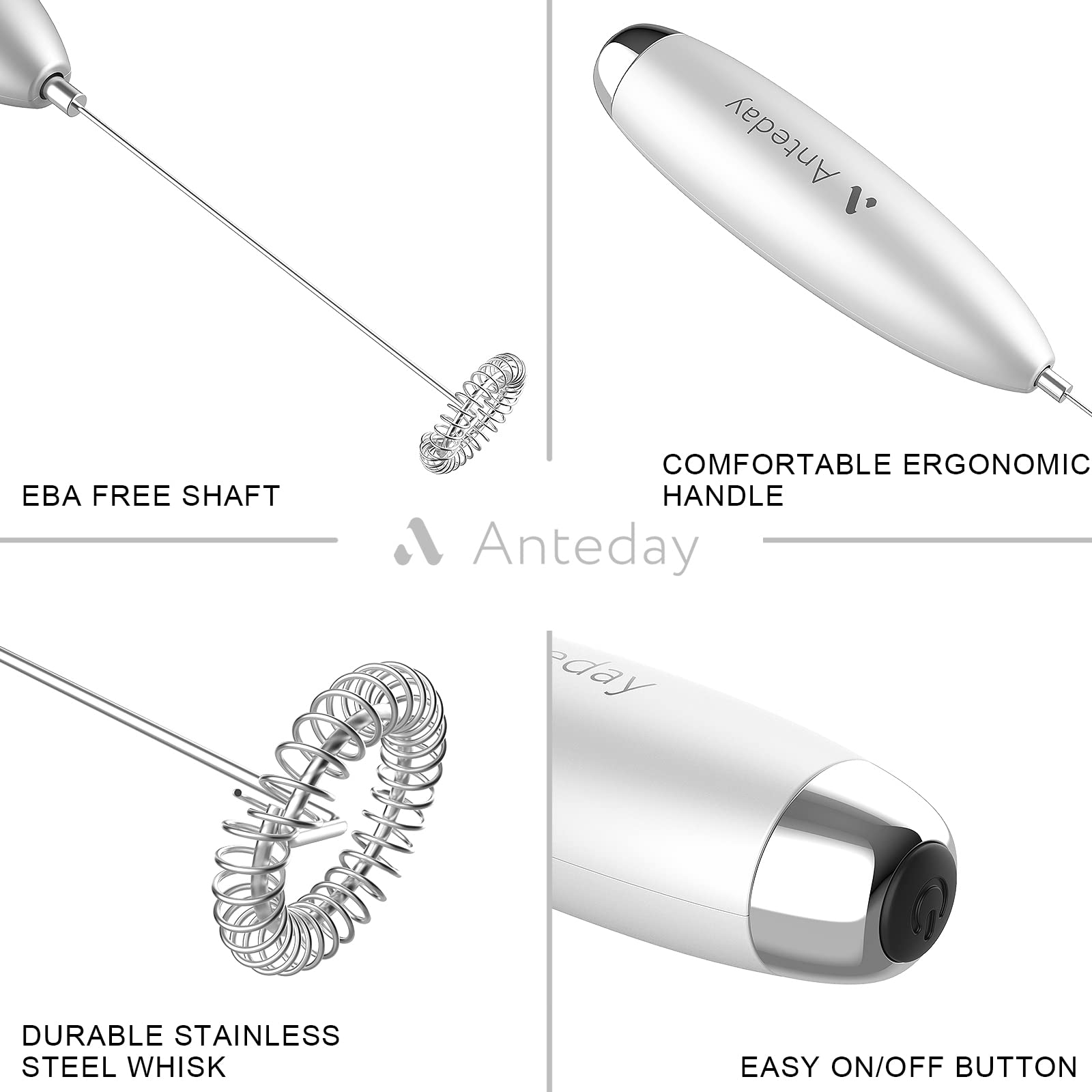 Milk Frother  Electric Whisk  Matcha Whisk  Upgraded Matcha Whisk Drink Mixer Electric Mini Whisk Hand Frother Mini Foamer Coffee Mixer for Lattes Cappuccino Frappe Matcha Hot Chocolate  White