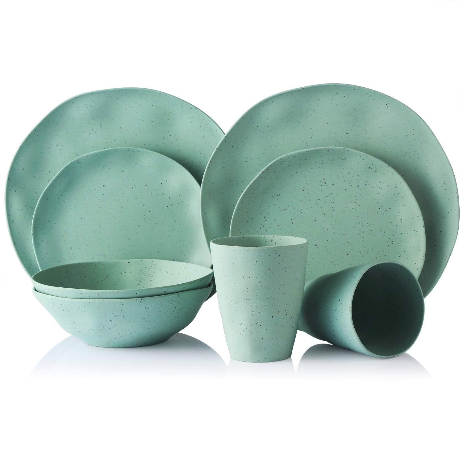 Morgiana Bamboo Dinnerware Set Reusable Camping Dish Set, Eco-Friendly Bamboo Fiber Plates, Cups, Bowls for 2 Person (Green)