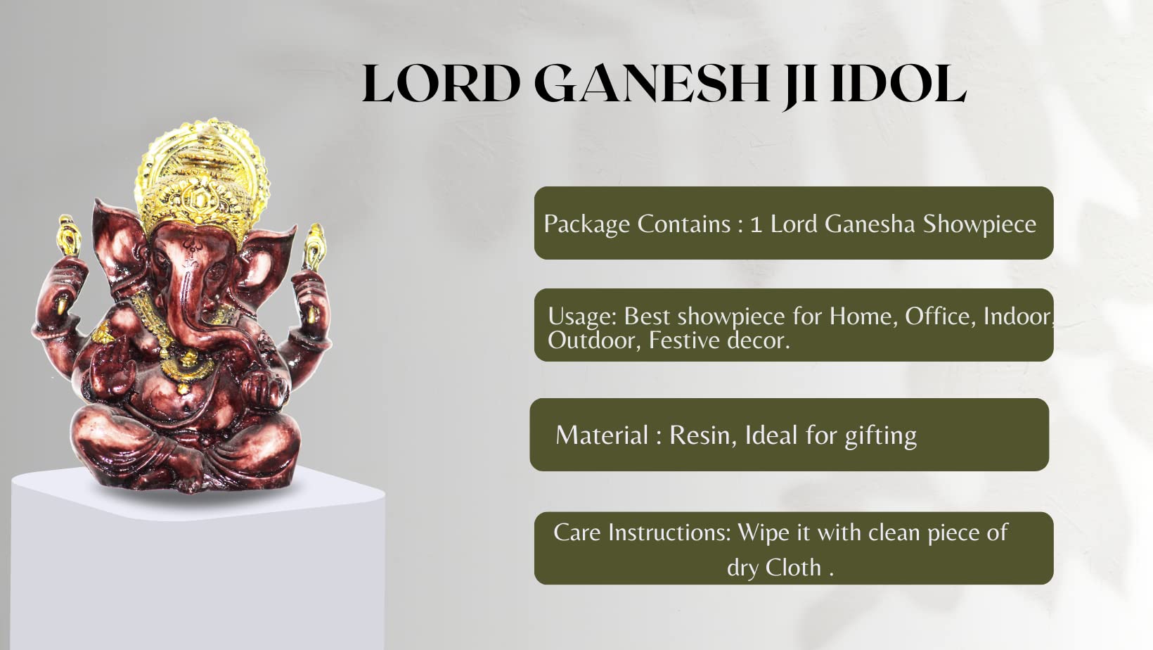 Miss Peach Polyresin Lord Ganesh ji Idol Showpiece Decorative Statue Murti for Home dcor,Gifts Items_ (Brown)