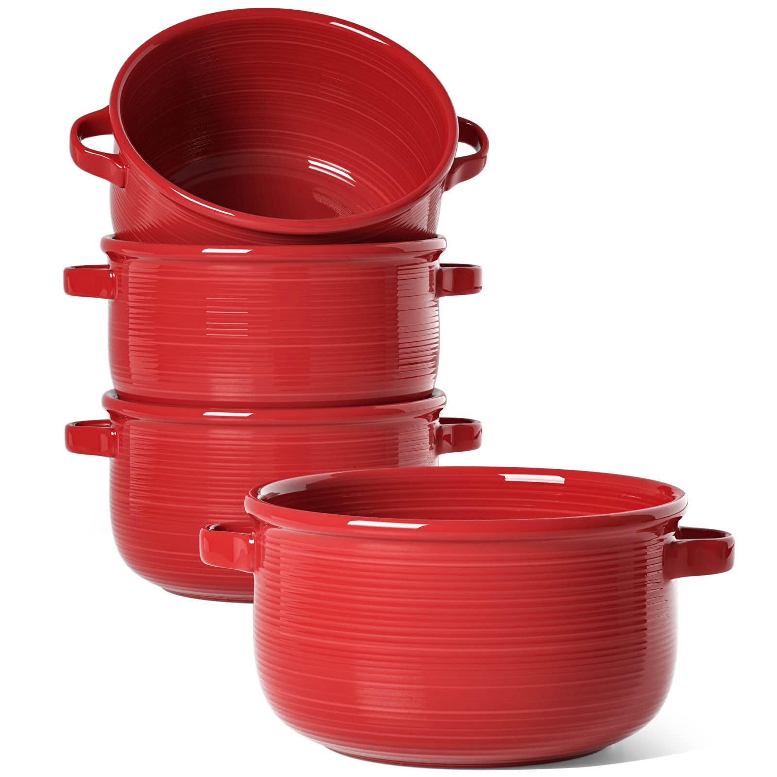 LE TAUCI Soup Bowls with Handles, Ceramic French Onion Soup Bowls 28 Ounces for Soup, Cereal, Chilli, Beef Stew, Stackable Servi
