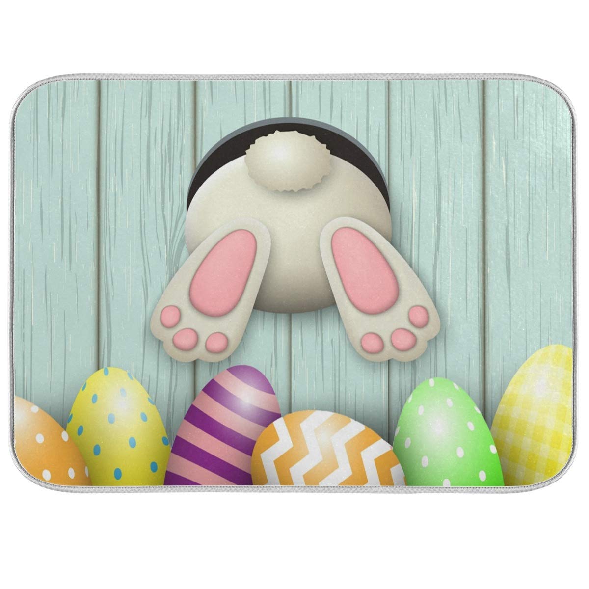 Happy Easter Eggs Bunny Tail Dish Drying Mat 18X24 For Kitchen Easter Day Rabbit Flowers Dishes Pad Dish Drainer Rack Mats Absor