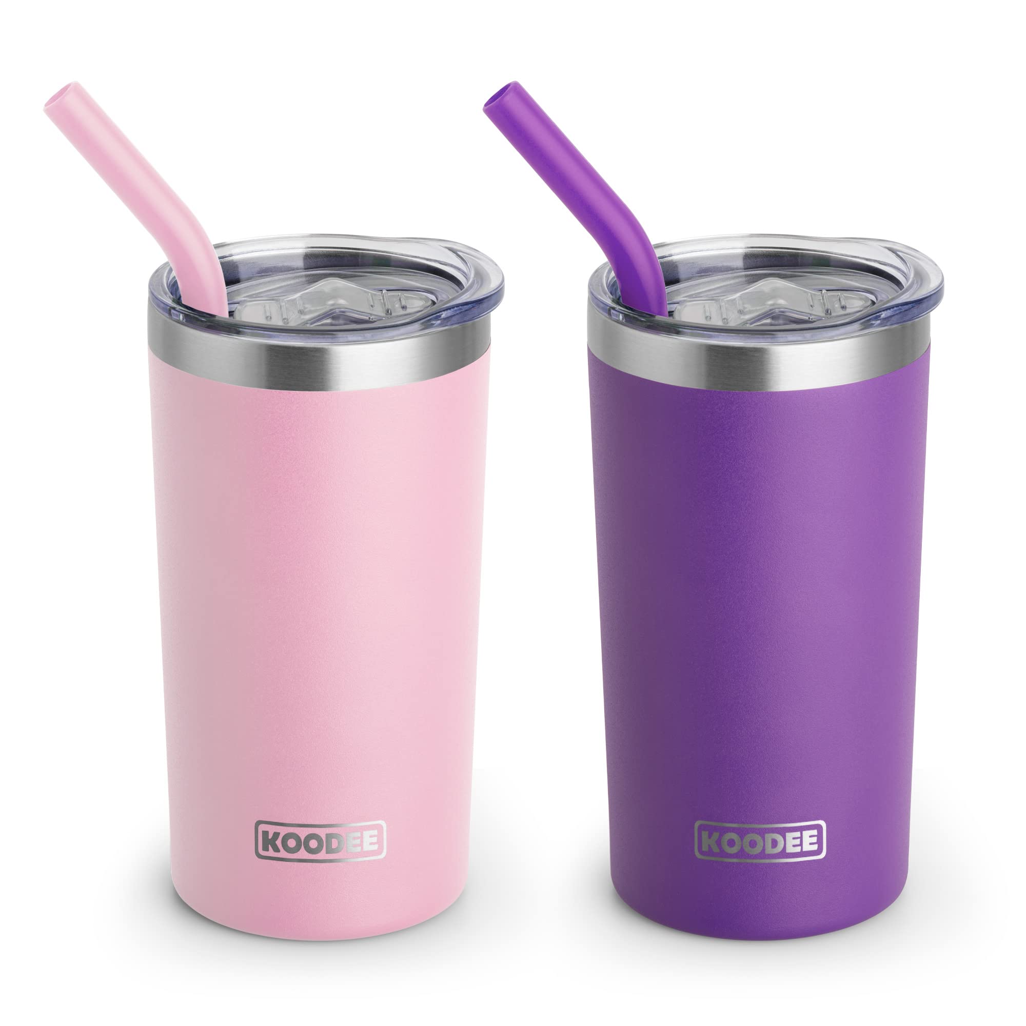 koodee 12 oz Tumbler with Lid and Straw-Stainless Steel Double Wall Vacuum Insulated Tumbler Water Cup for Women (Pink-Purple)