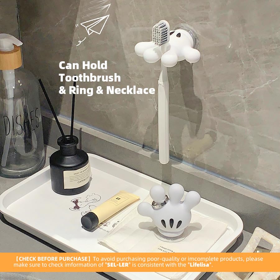 Lifelisa Cute Hanging Toothbrush Holder, Hand Wall Hanging Utility Suction Hooks With Stickypads, Multi-Function Mouse Bathroom