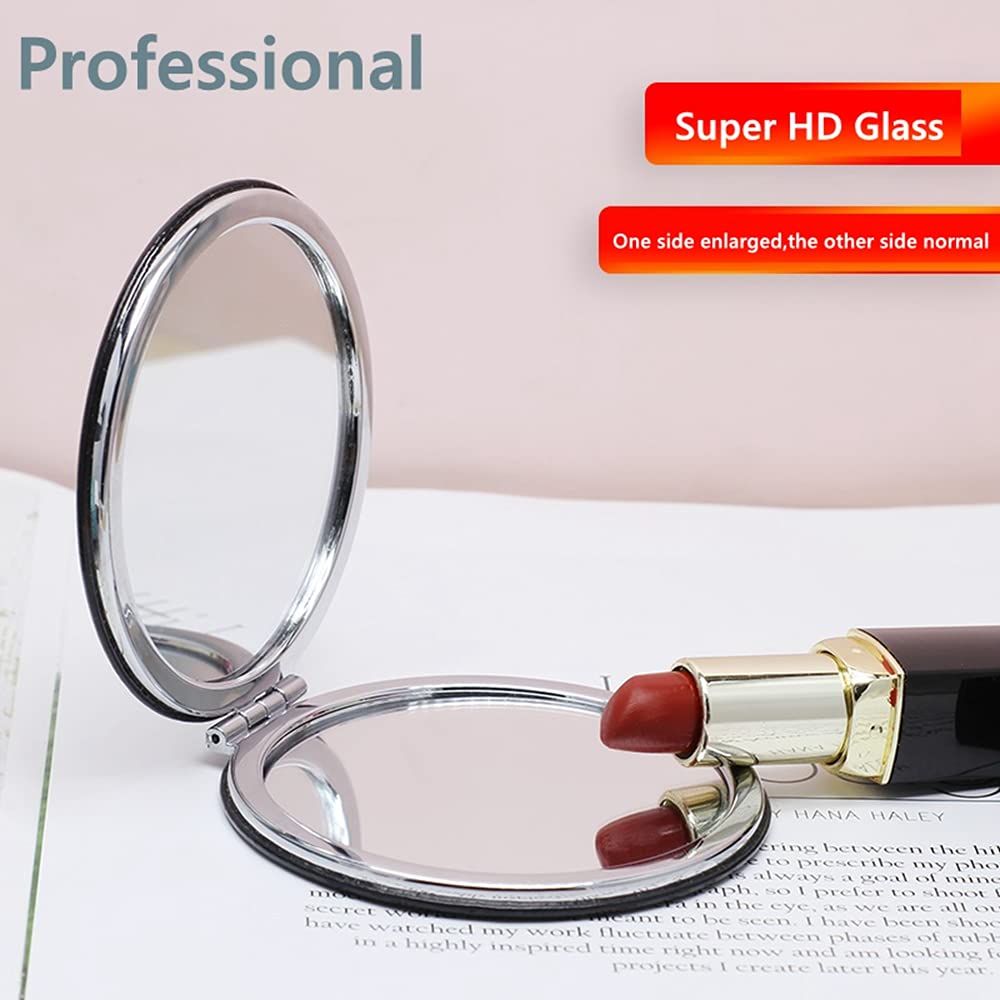 Zcooooool Makeup Mirror,Round Folding Mirror 8 Cm, Professional Double-Sided Make Up Mirror (One Side Enlarged,The Other Side No