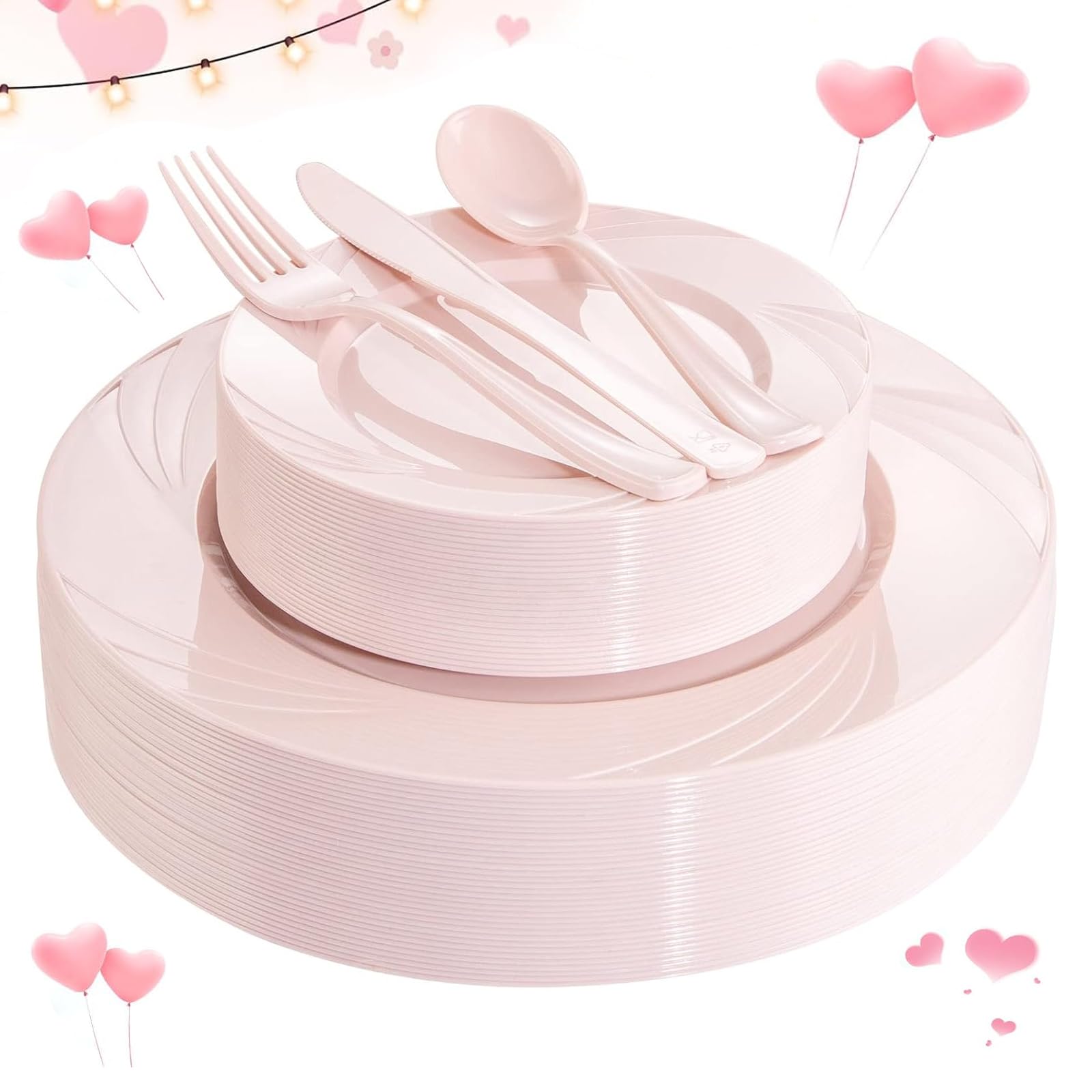 Youbet 125Pcs Pink Plastic Plates - Pink Birthday Plastic Plates Include 25 Dinner Plates 25 Dessert Plates 75 Silverware Baby S