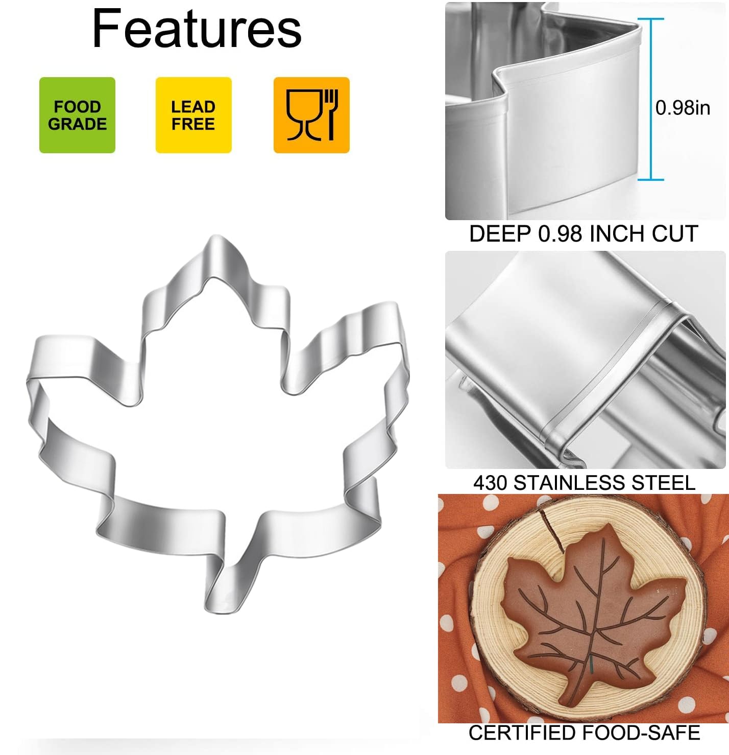 3 Pcs Fall Leaves Cookie Cutters, Large Size 3.2'' To 4.5'' Thanksgving Cookie Cutter Holiday Themed Shapes Of Maple Leaf, Oak L
