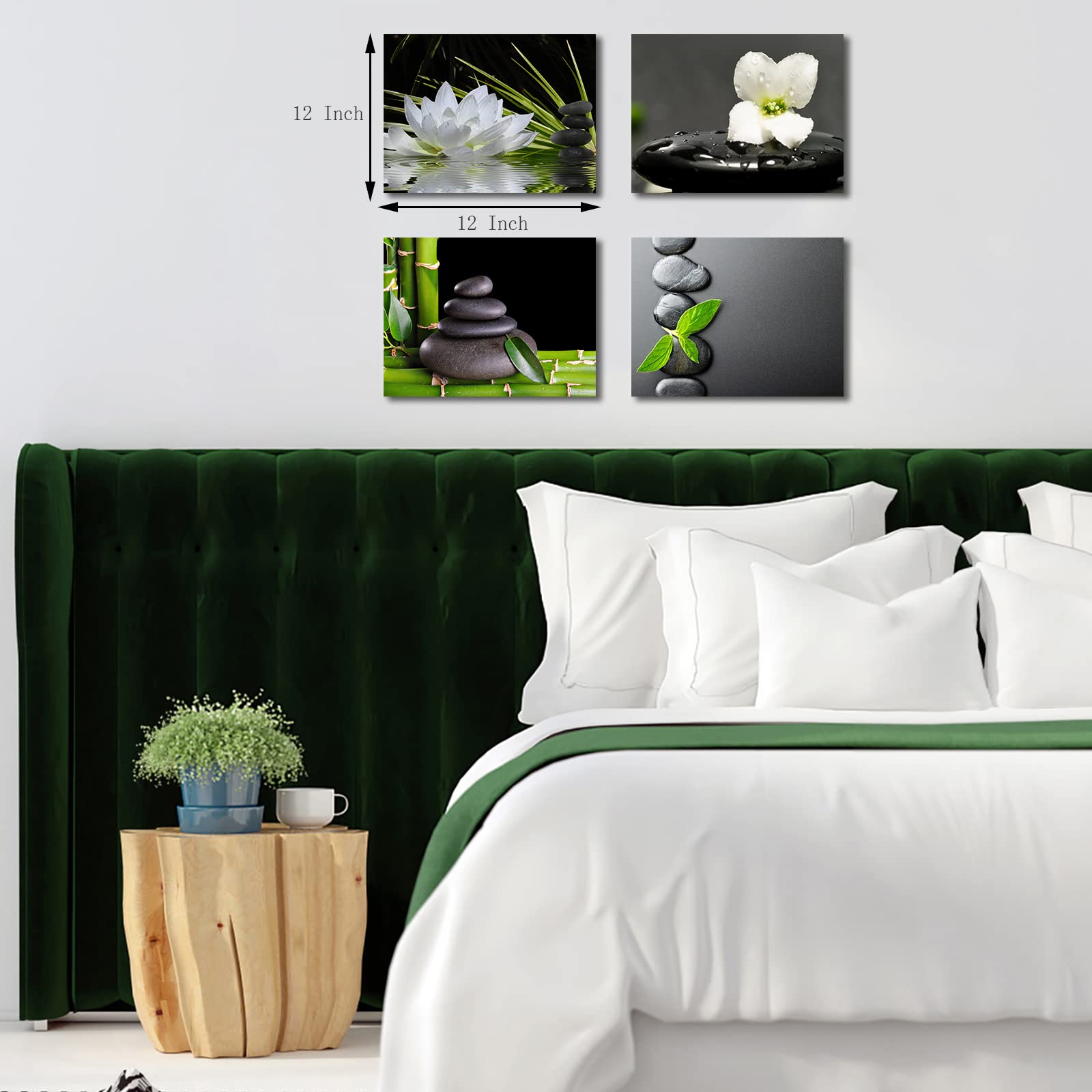 Vvovv Wall Decor Zen Wall Decor Zen Stone Elegant Lotus Flower Painting Green Bamboo Wall Pictures Bathroom Spa Room Decor Frame
