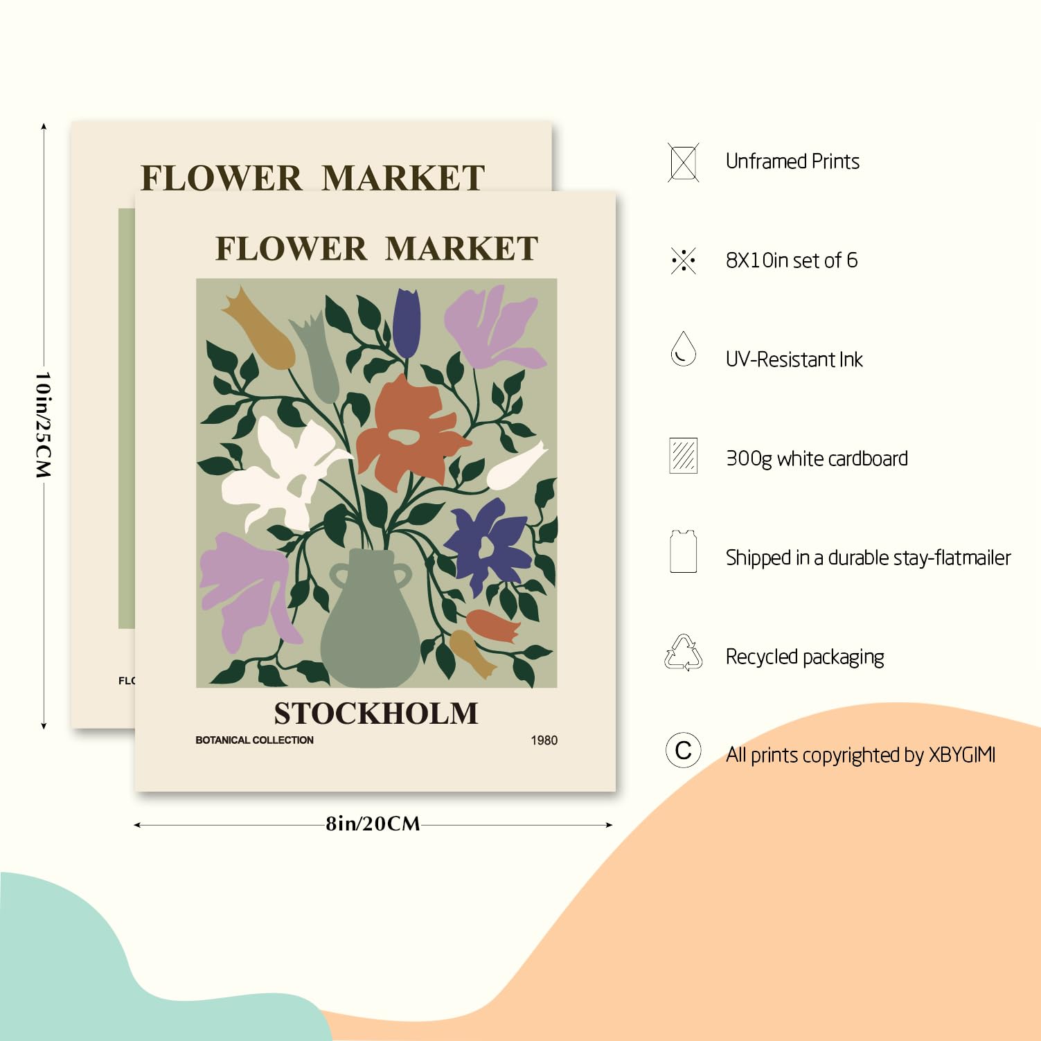 XBYGIMI Sage Green Flower Market Poster Set of 6  Abstract Flower Market Prints for Wall Decor  Gallery Aesthetic Room Wall Art Vintage Colorful Floral Wall Art for Living Room Bedroom(8x10inch