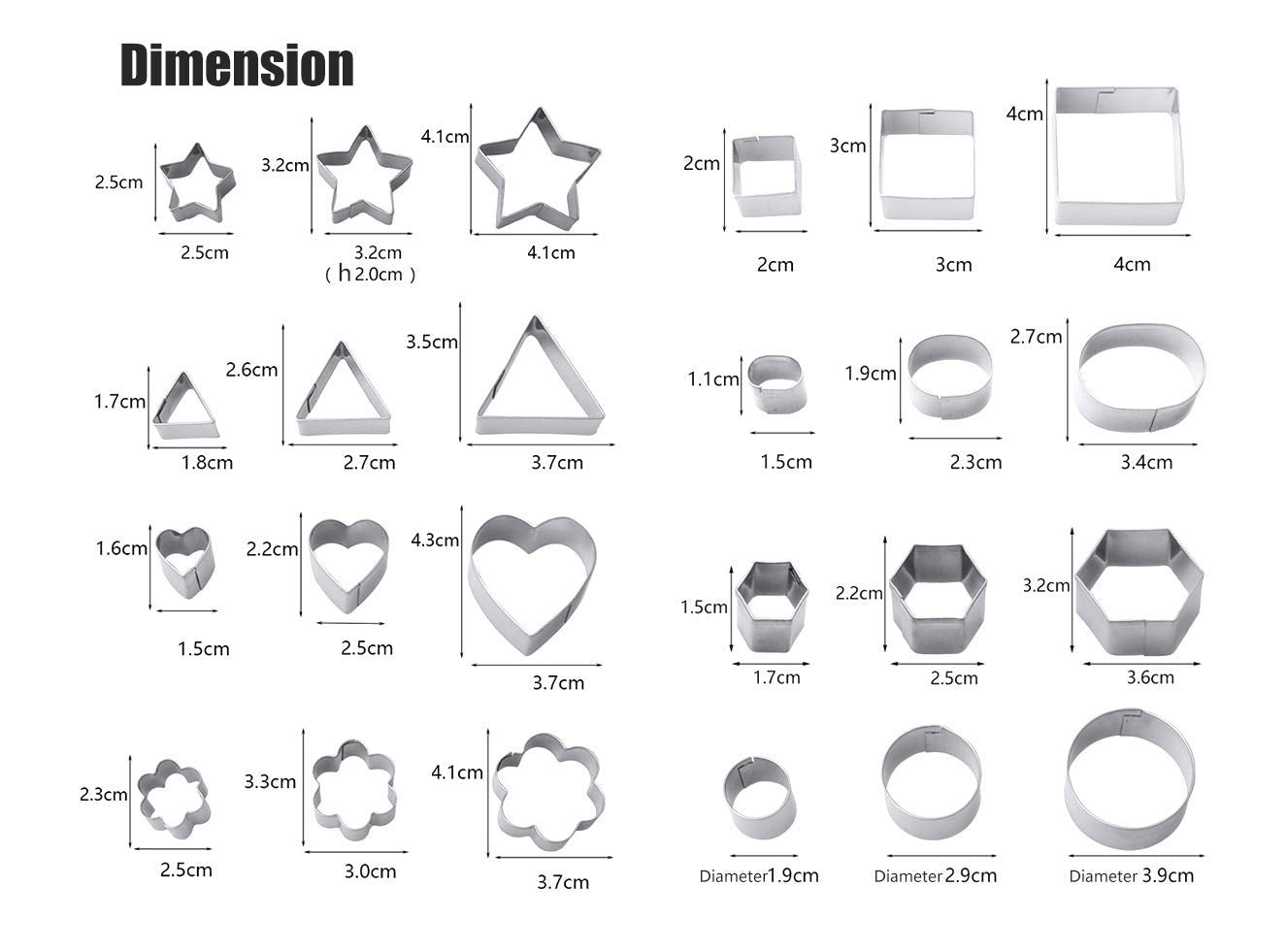 Ofone Small Cookie Cutters Set, 24 Pcs Stainless Steel Fondant Cutter Shapes Including Star Heart Square Triangle Oval Circle He