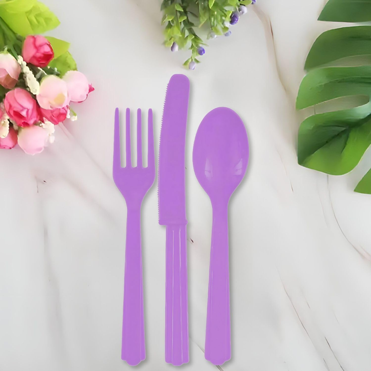 Assorted New Purple Plastic Cutlery (Pack Of 24) - Elegant, Durable & Disposable Party Supplies For Every Occasion