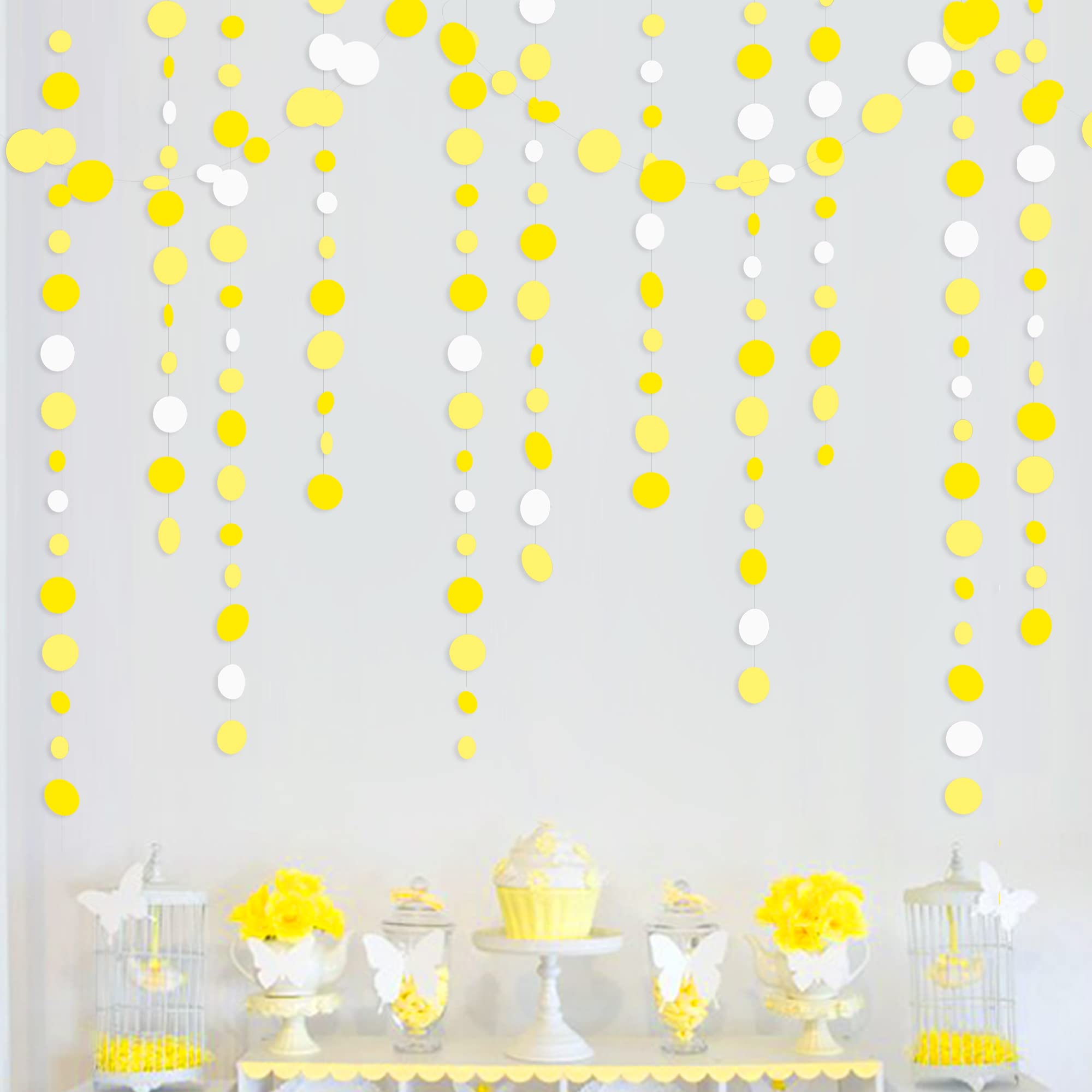 46 Ft Yellow White Circle Dots Garland Gradient Yellow Polka Dot Hanging Paper Streamer For Wedding Bridal Shower Birthday Baby