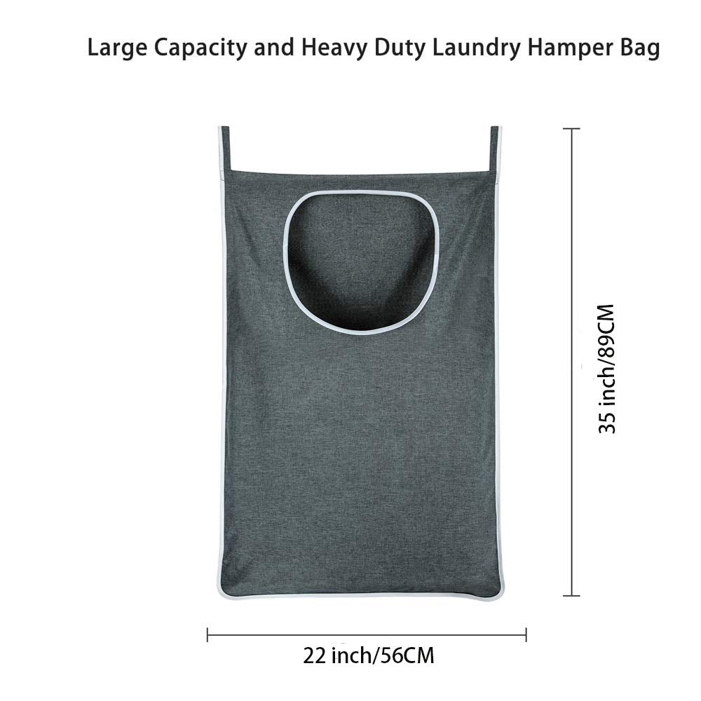 KINGSUSLAY Hanging Laundry Bag with Over Door Hooks, XL Size, Mod Heather Grey, 2-Pack, Space Saving with Zipper