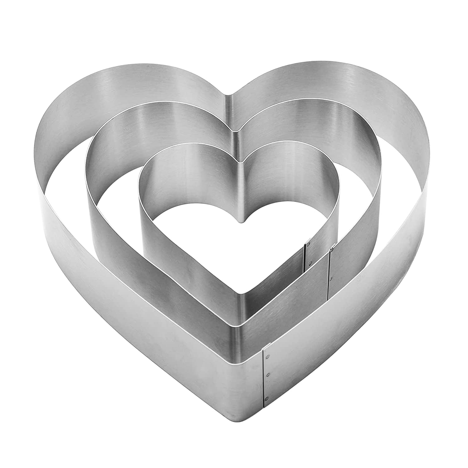 Qeeyon 3Pcs Heart Cookie Cutter Set, 4'' 6'' 8'' Stainless Steel Sandwiches Cutter Diy Heart Cake Cutter Cake Molds Ring Set Mou