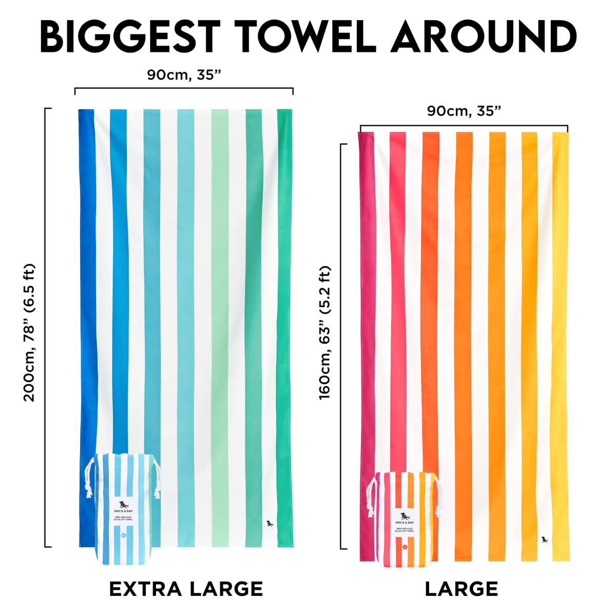 Dock & Bay Beach Towel - Quick Dry  Sand Free - compact  Lightweight - 100% Recycled - Includes Bag - Summer - Peach Sunrise - Extra Large (200x90cm  78x35)