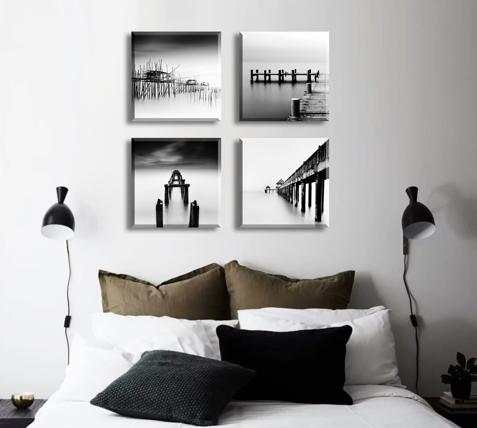 Djsylife Black And White Coastal Wall Art Beach Pictures Bathroom Wall Decor Seascape Canvas Print Painting For Modern Abstract