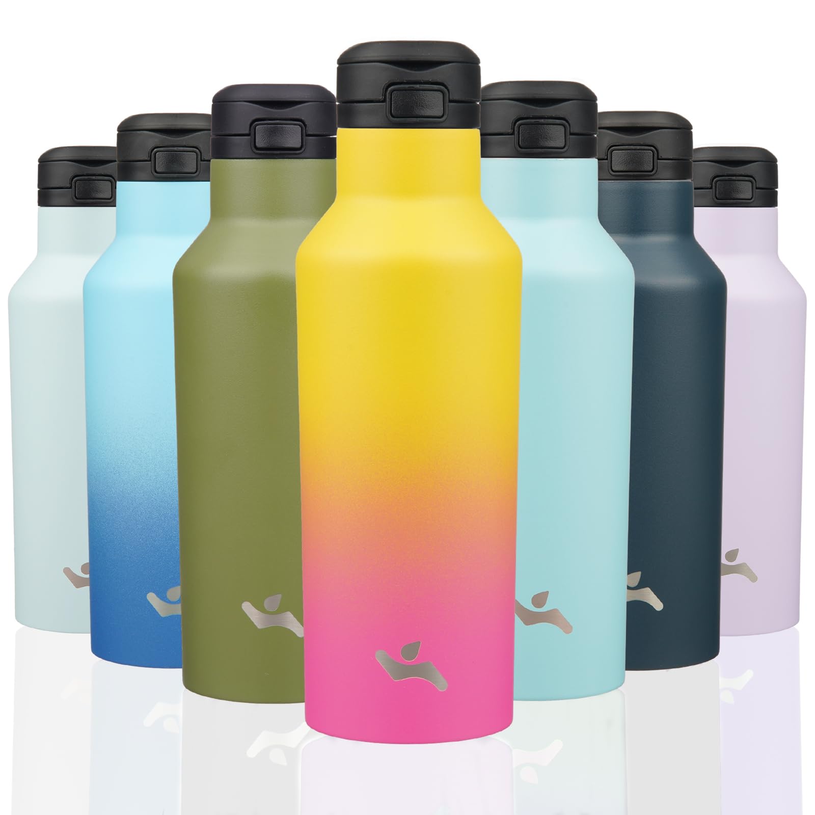Insulated Water Bottle with Straw,17 OZ Double Wall Vacuum Stainless Steel Water Flask with 2 Lids,Rainbow