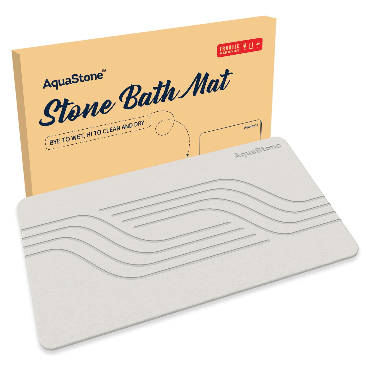 Aquastone Stone Bath Mat, Diatomaceous Earth Shower Mat, Non-Slip Super Absorbent Quick Drying Bathroom, Kitchen Floor Mat, Easy