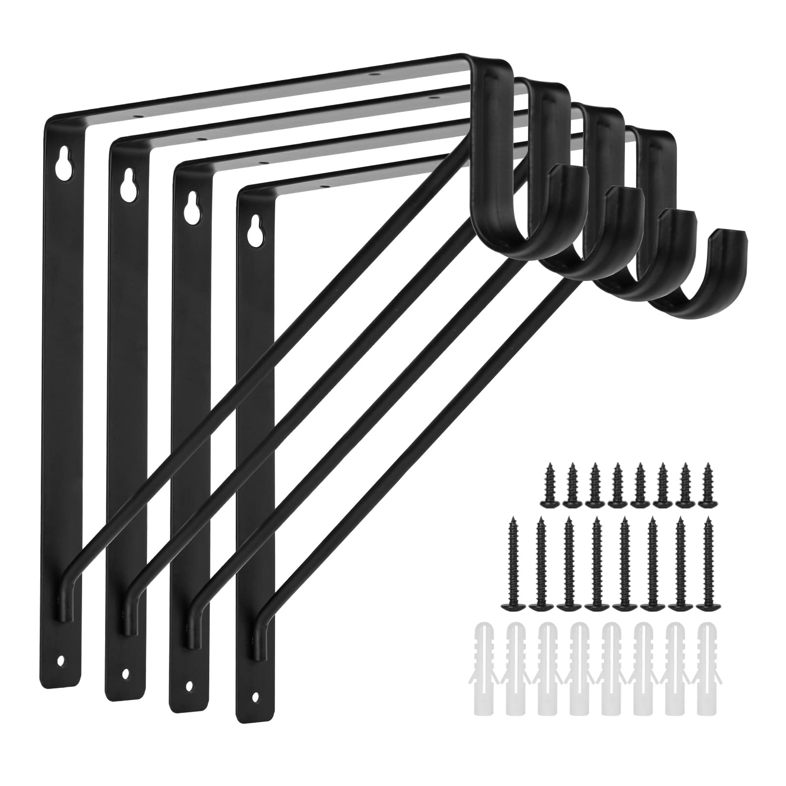 Ayaygd 4Pcs Heavy Duty Black Closet Rod Brackets 11 X 11 Inch,1-3/8Inch Diameter Shelf And Rod Bracket Holder For Home And Close